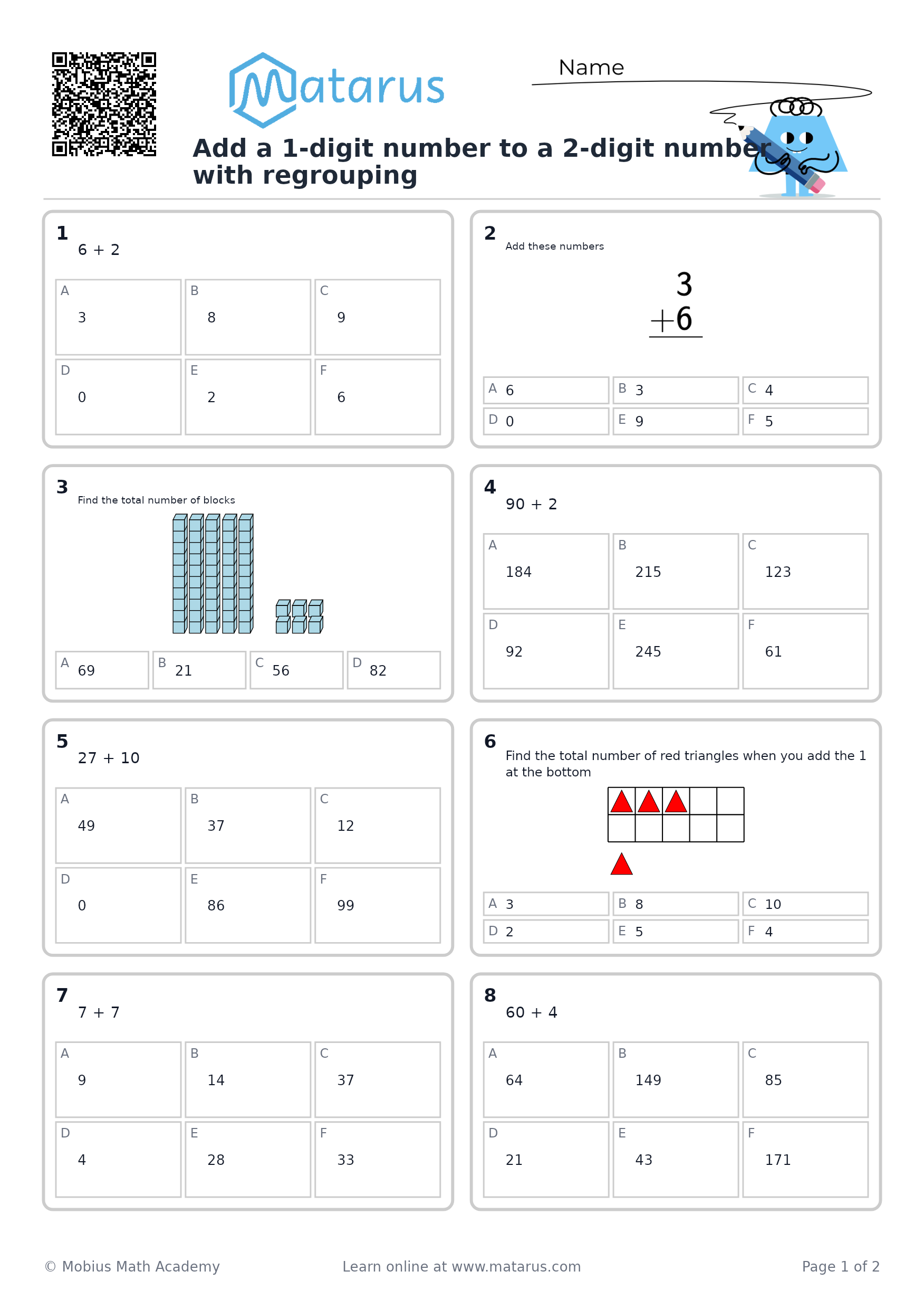 Free downloadable worksheet on grade 2 - Addition and Subtraction
