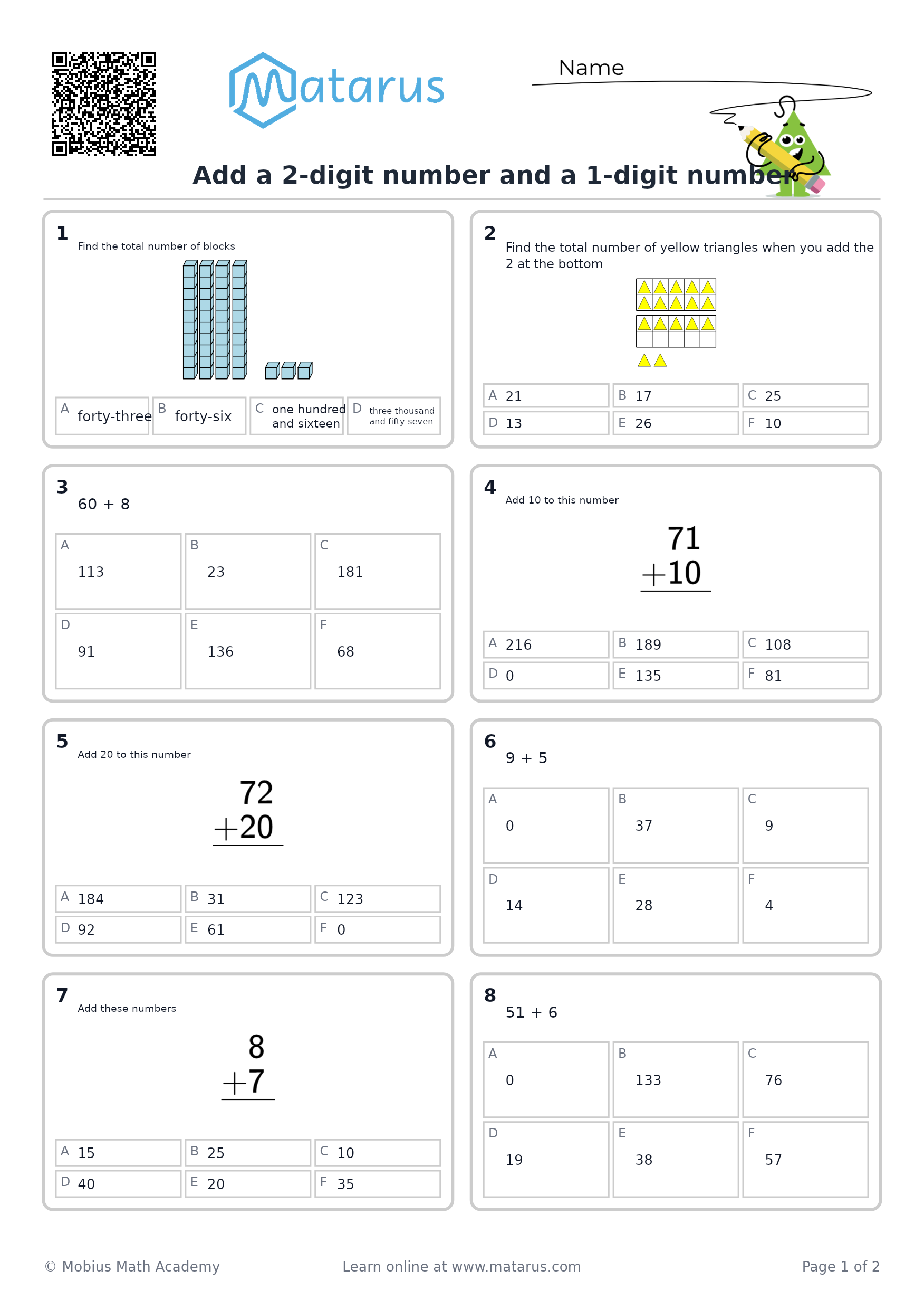 Free downloadable worksheet on grade 3 - Addition and Subtraction