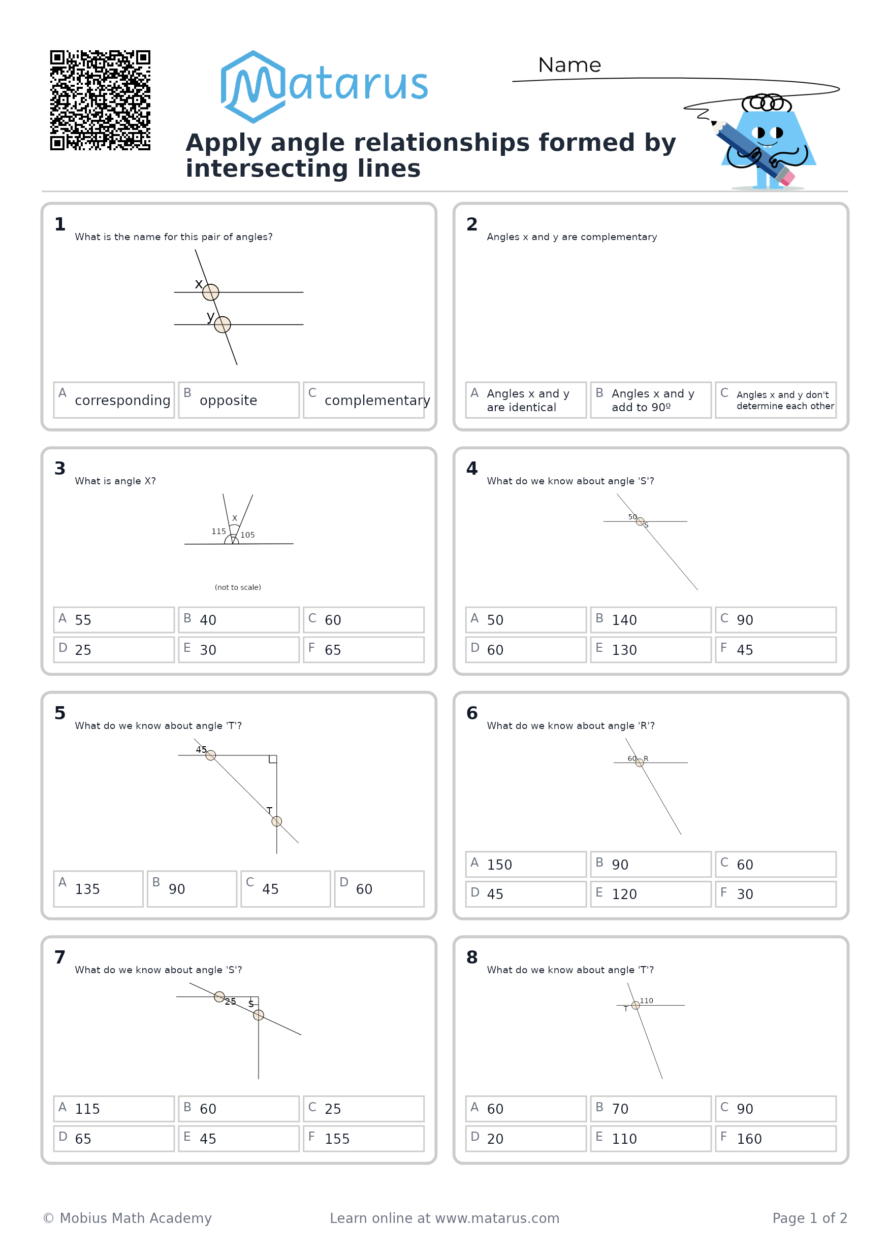 Free downloadable worksheet on grade 8 - Geometry and Spatial Reasoning