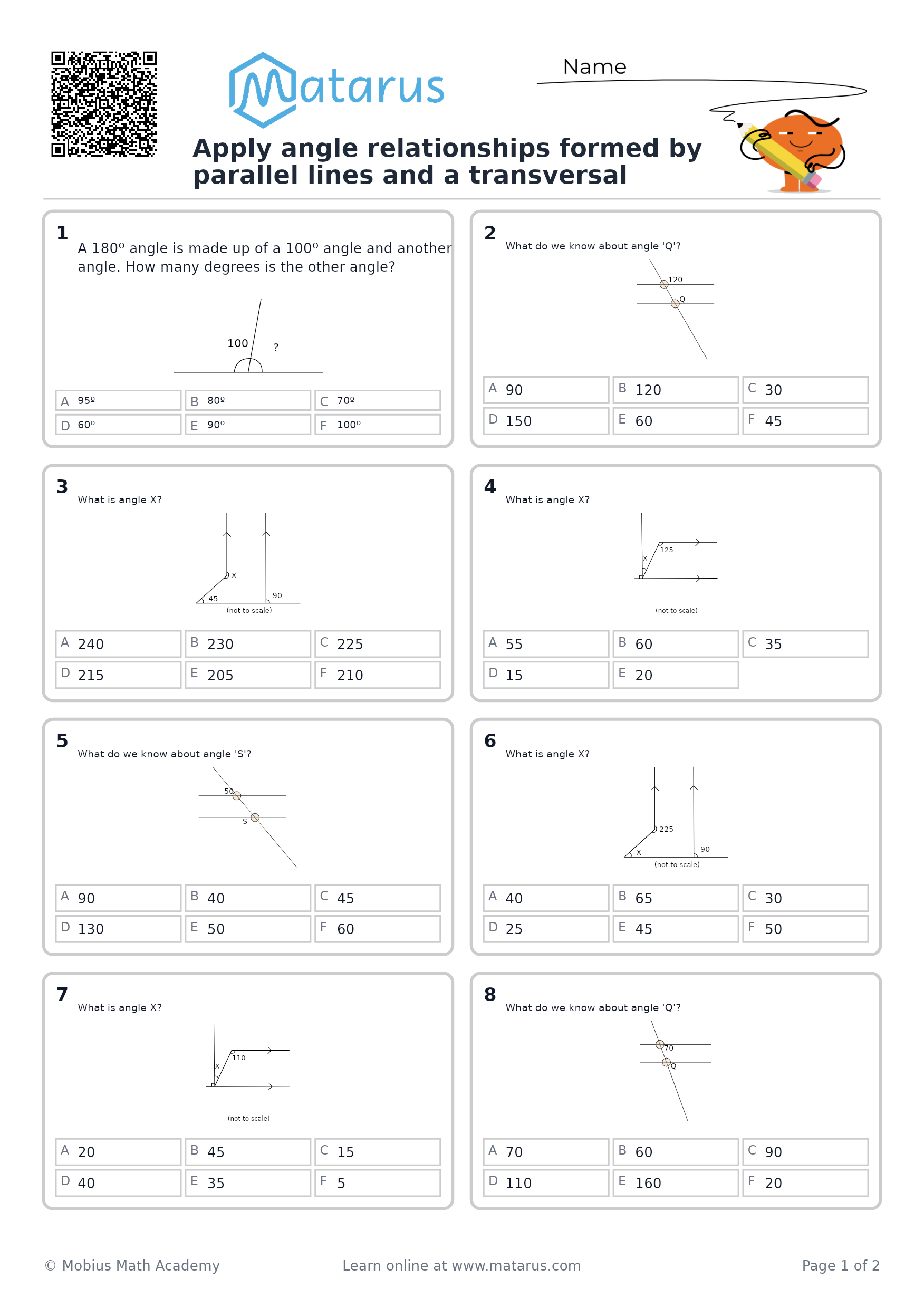 Free downloadable worksheet on grade 8 - Geometry and Spatial Reasoning