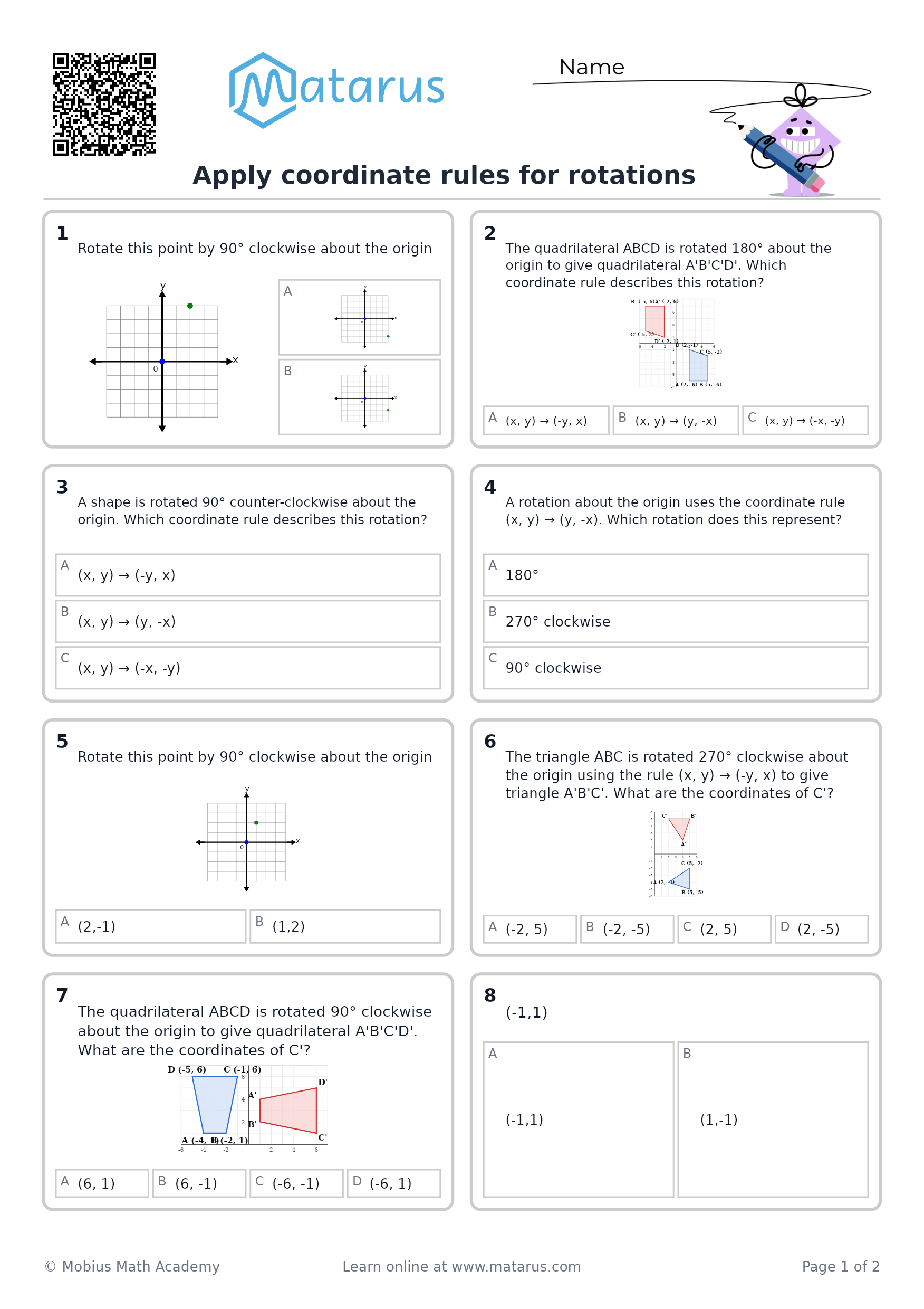 Free downloadable worksheet on grade 9 - Transformations