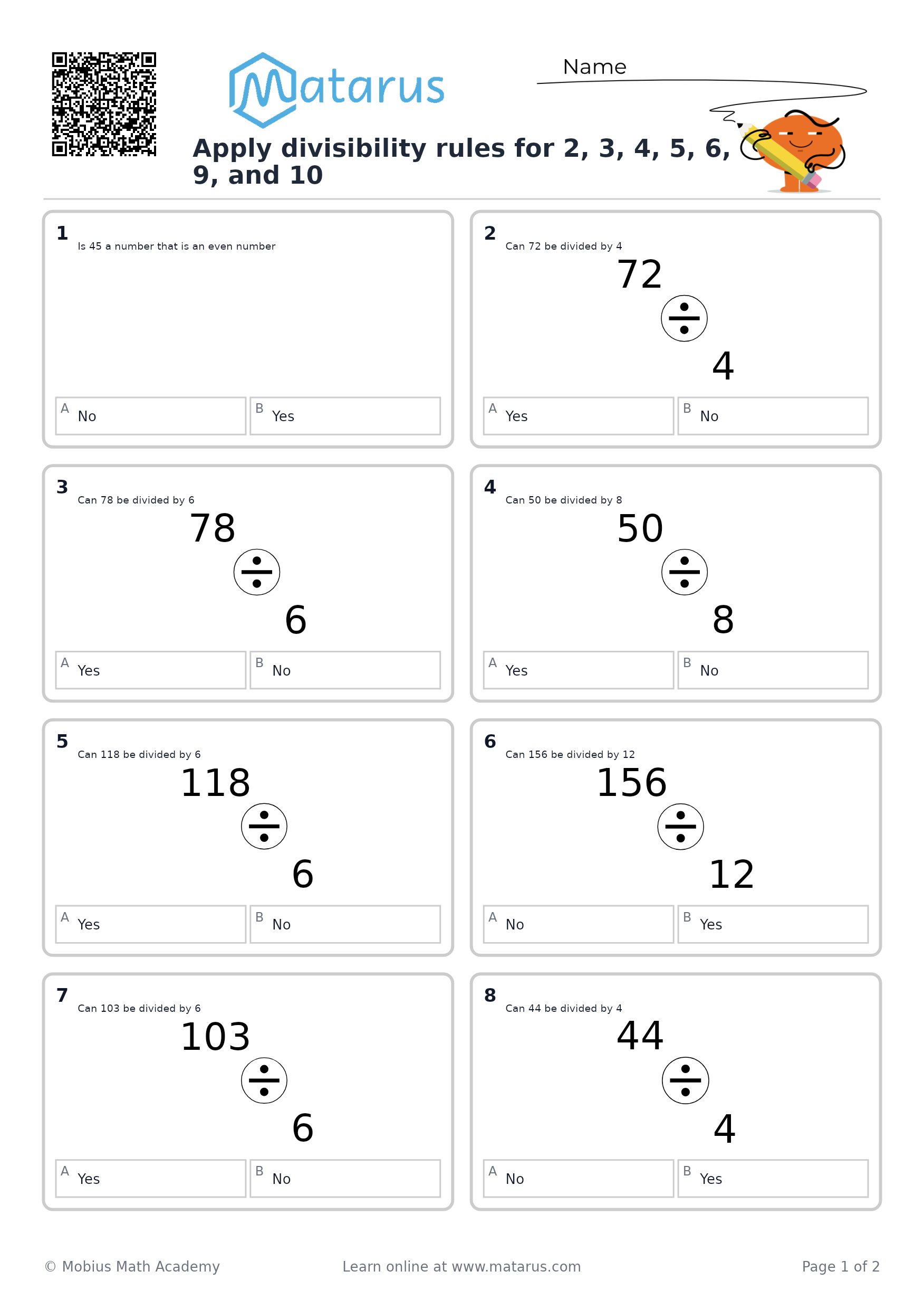 Free downloadable worksheet on grade 5 - Factors and Multiples