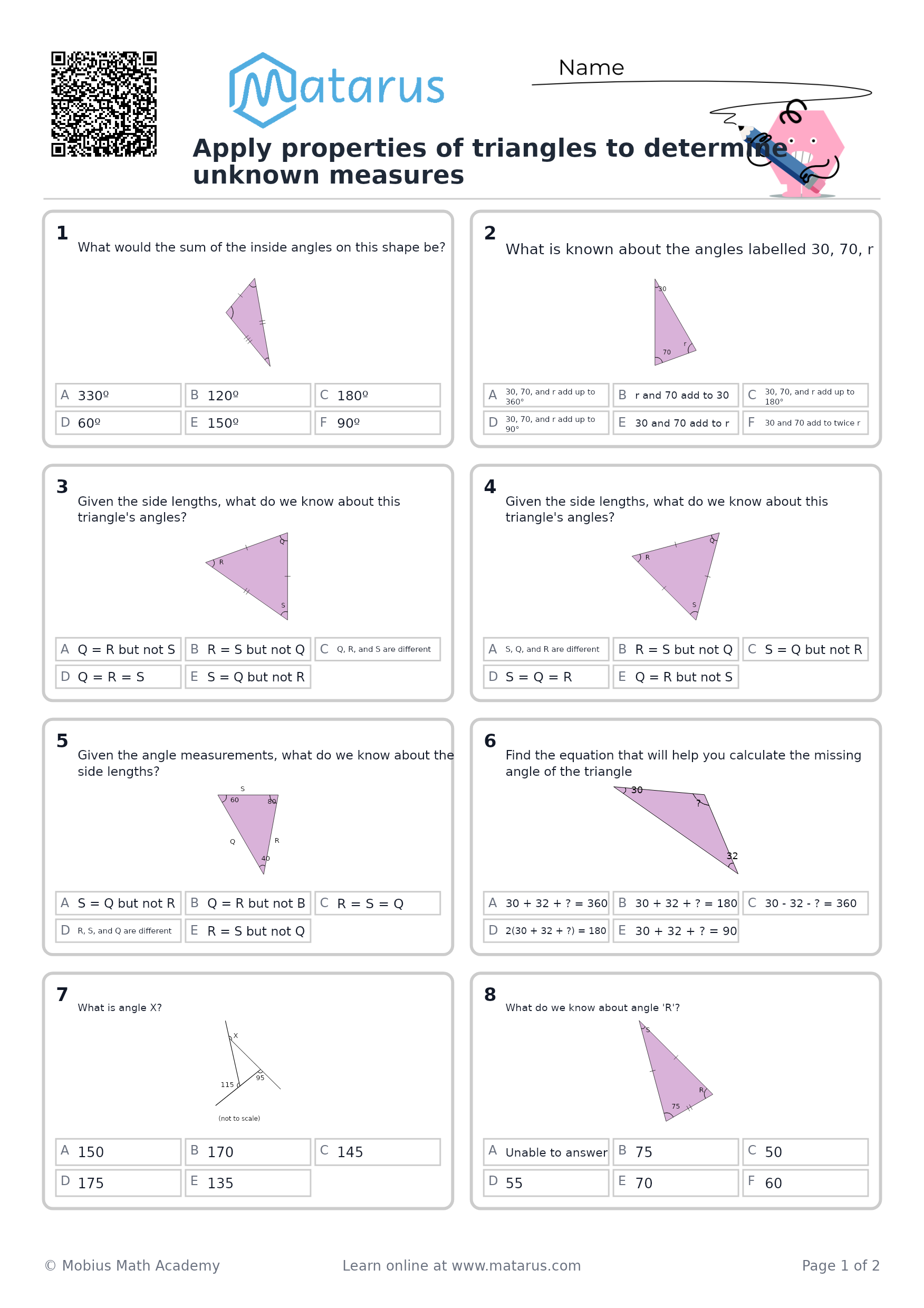 Free downloadable worksheet on grade 9 - Geometry