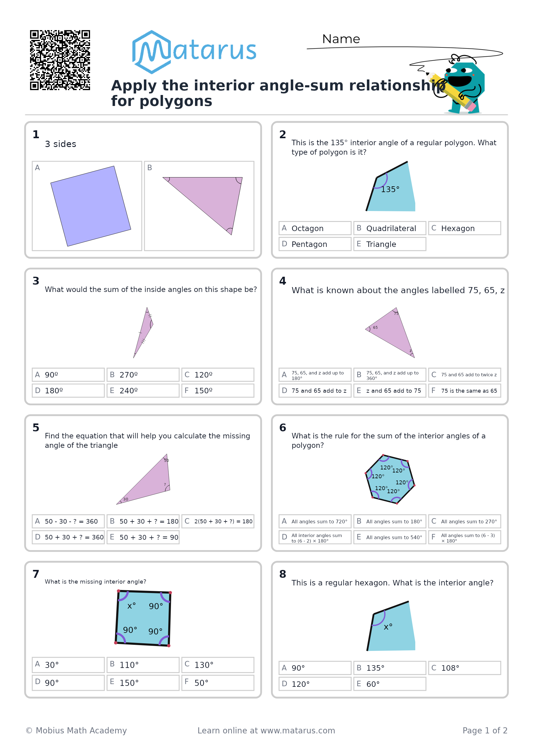 Free downloadable worksheet on grade 9 - Geometry