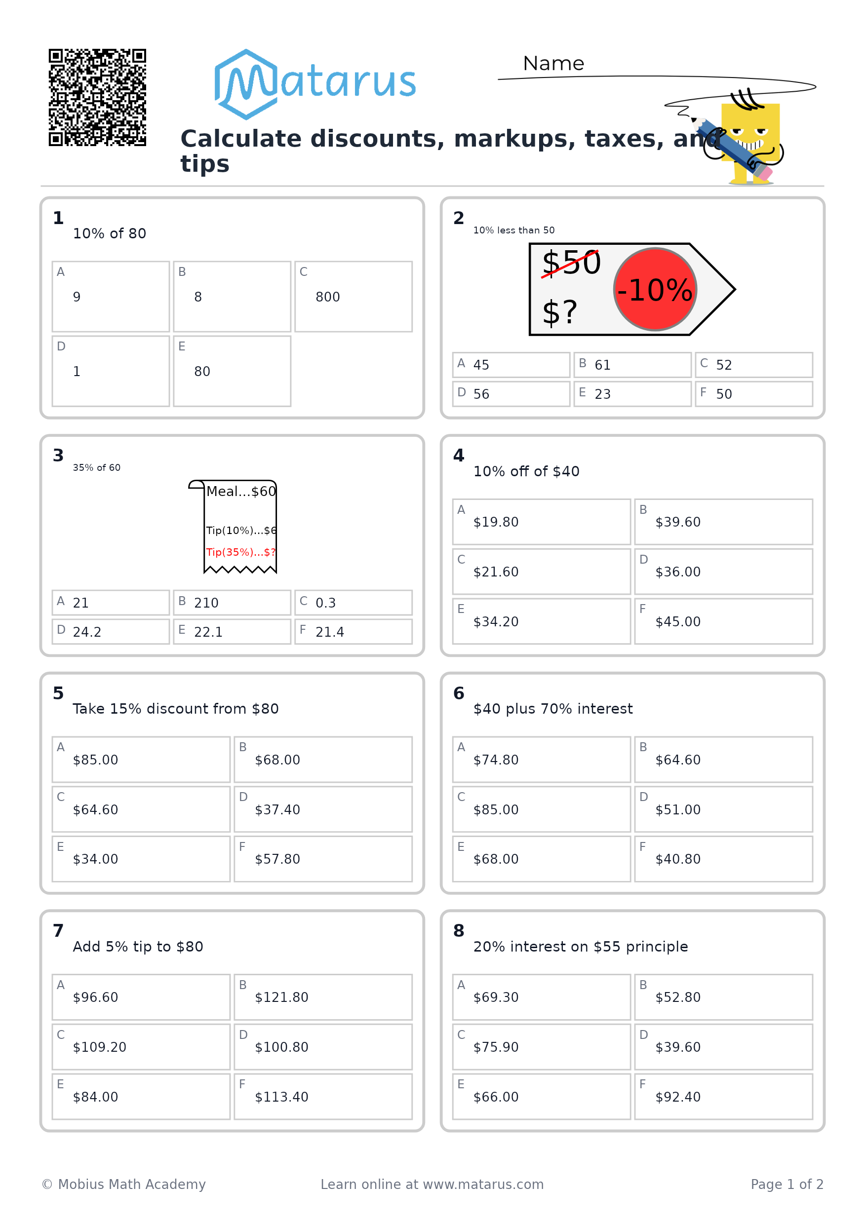 Free downloadable worksheet on grade 9 - Financial Literacy