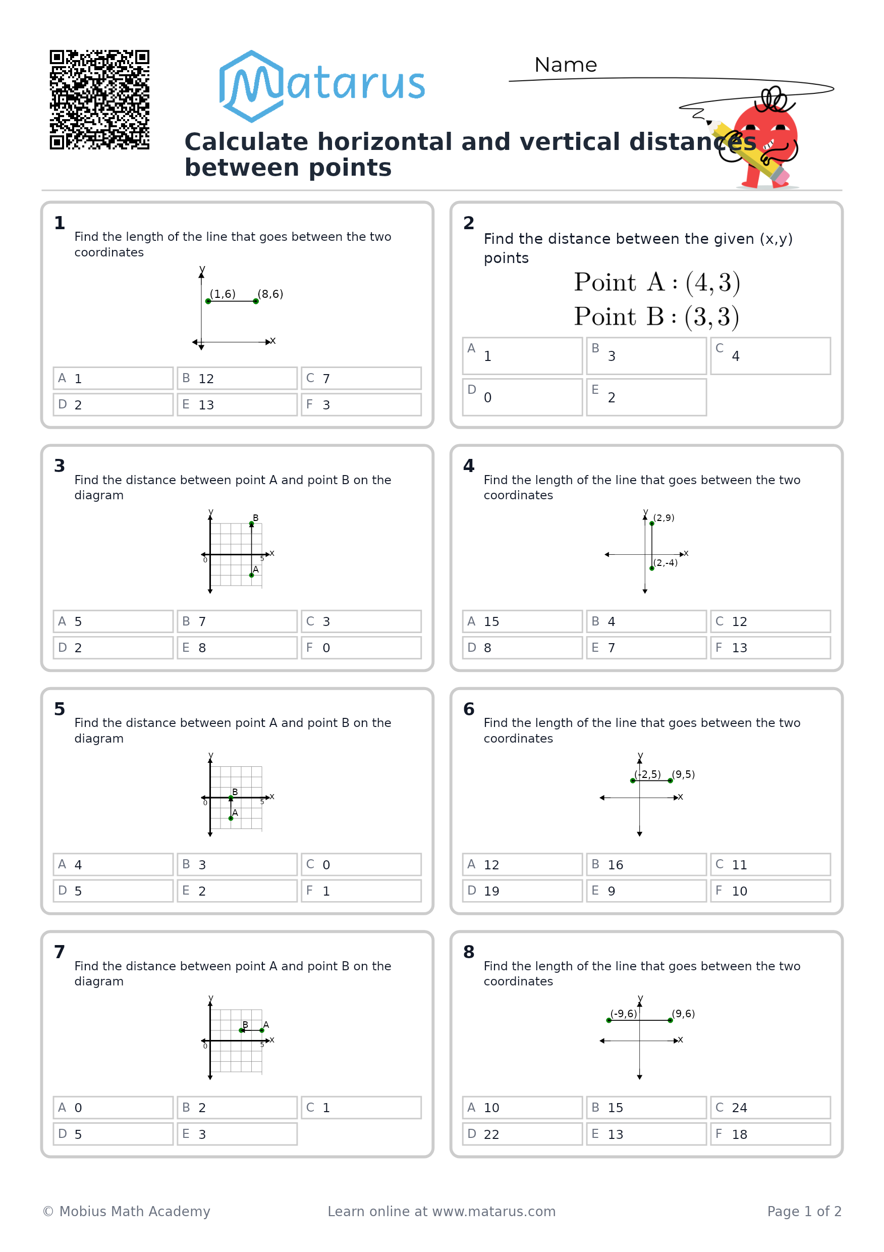 Free downloadable worksheet on grade 9 - Coordinate Geometry