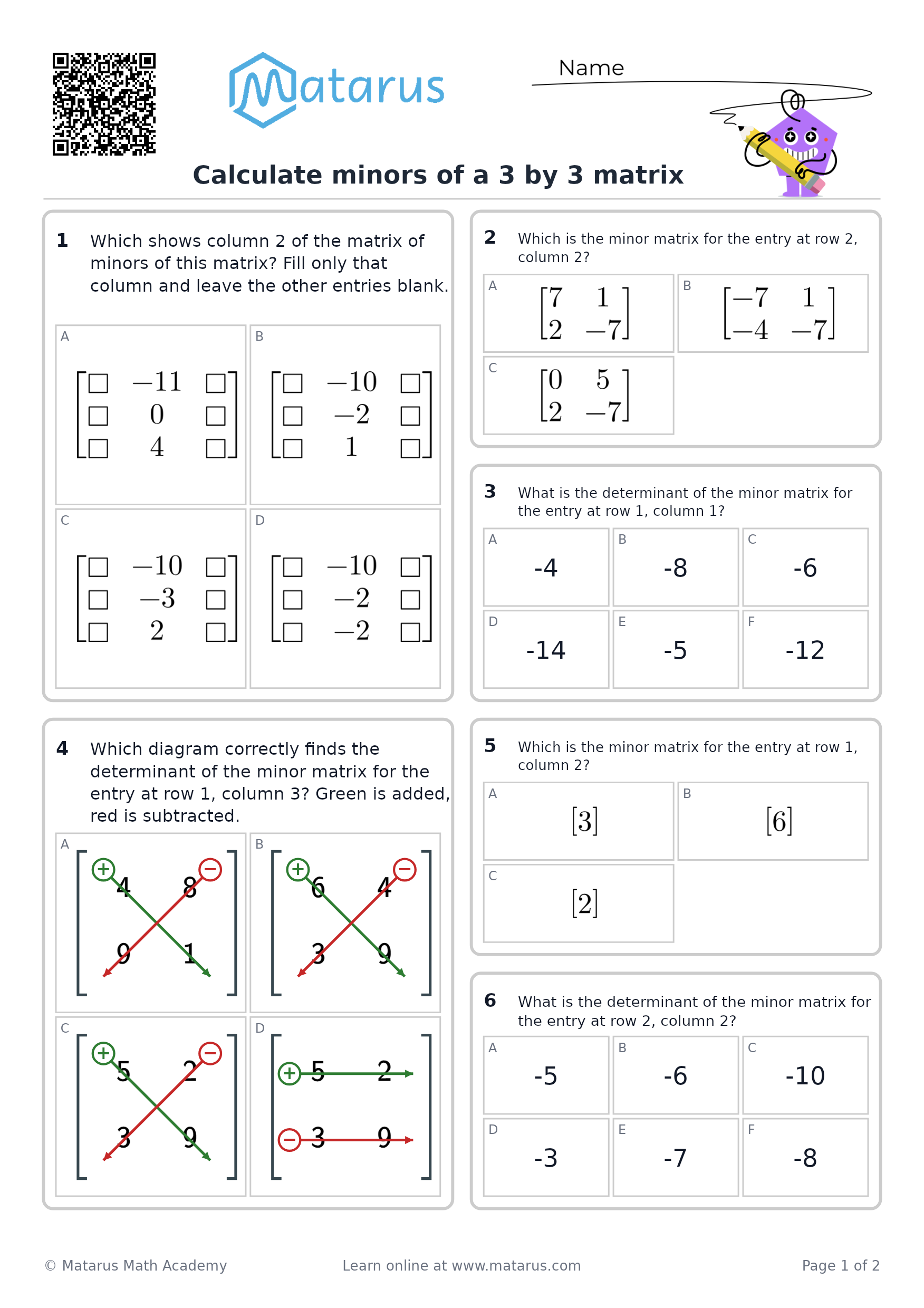 Free downloadable worksheet on grade 12 - Matrices