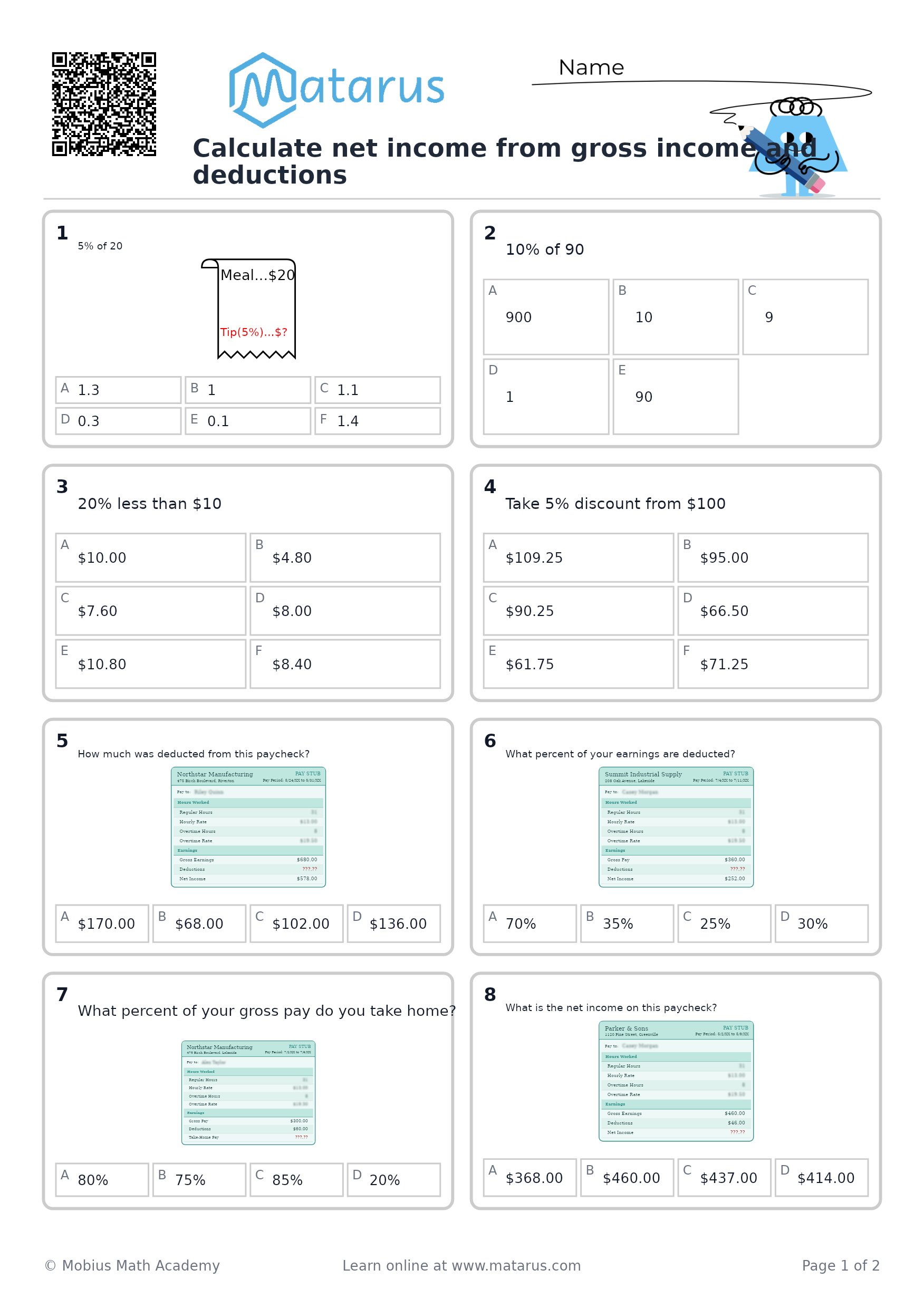 Free downloadable worksheet on grade 9 - Financial Literacy