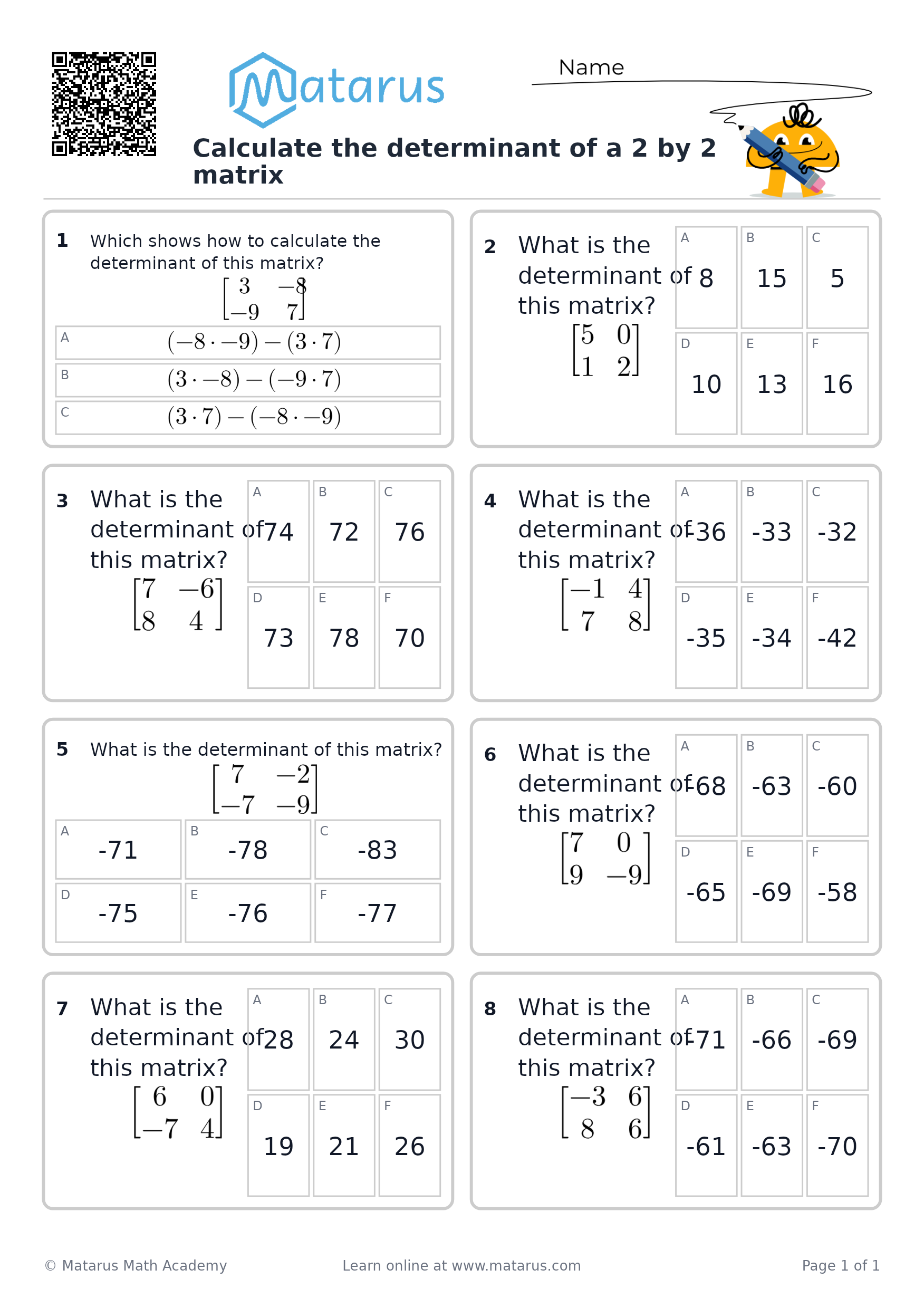 Free downloadable worksheet on grade 12 - Matrices