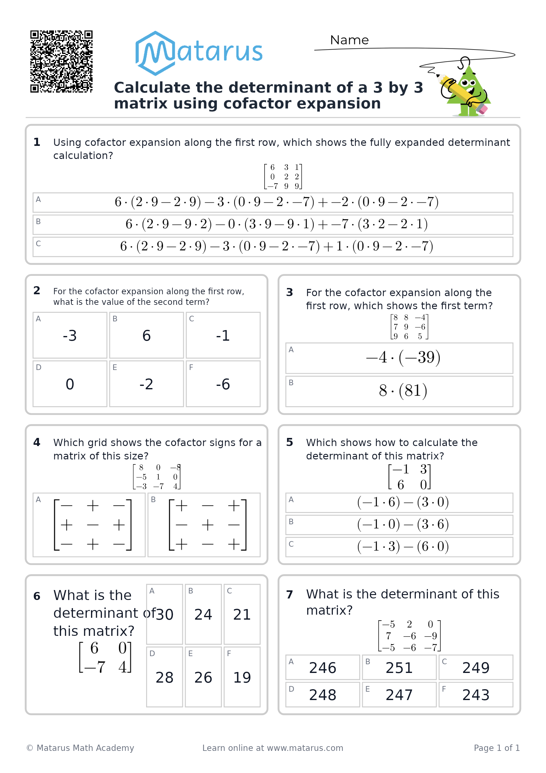 Free downloadable worksheet on grade 12 - Matrices