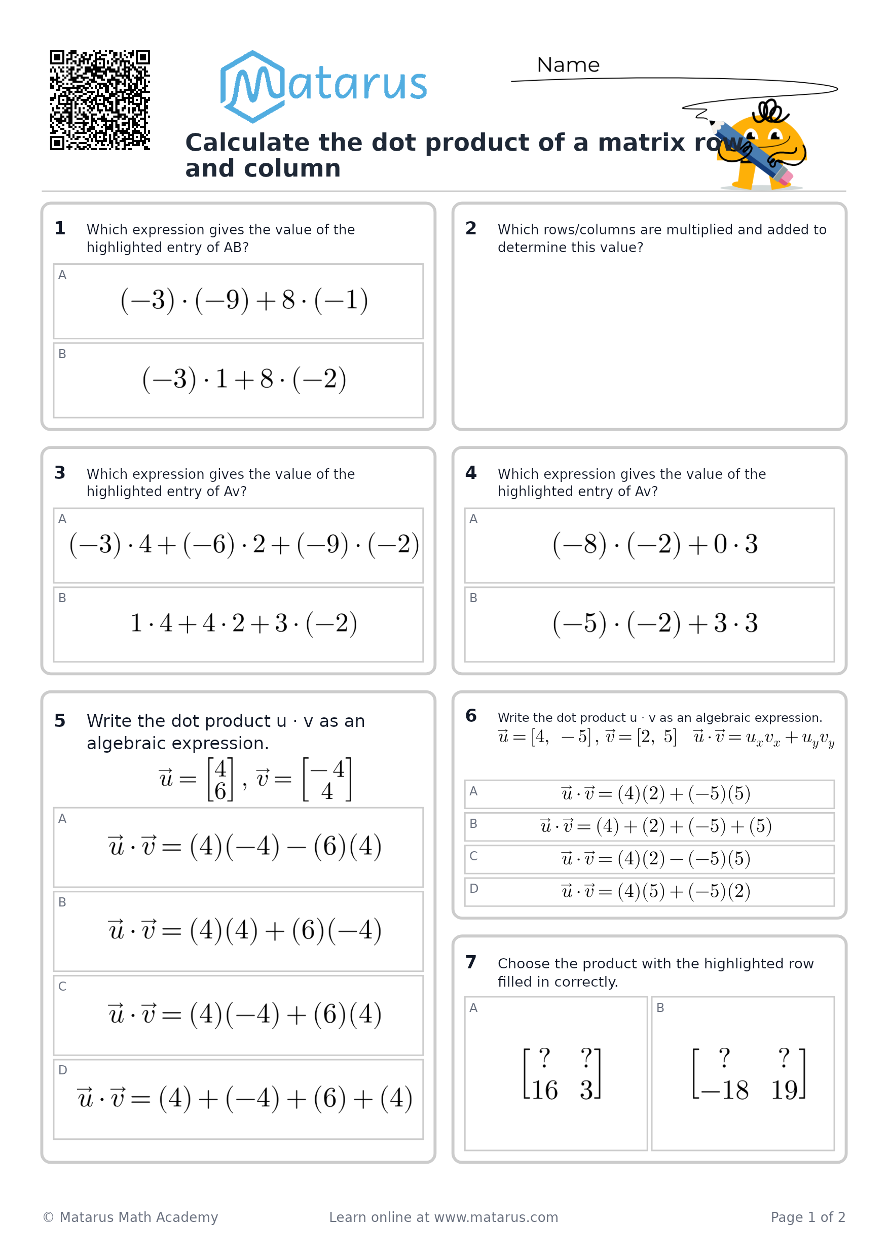 Free downloadable worksheet on grade 12 - Matrices