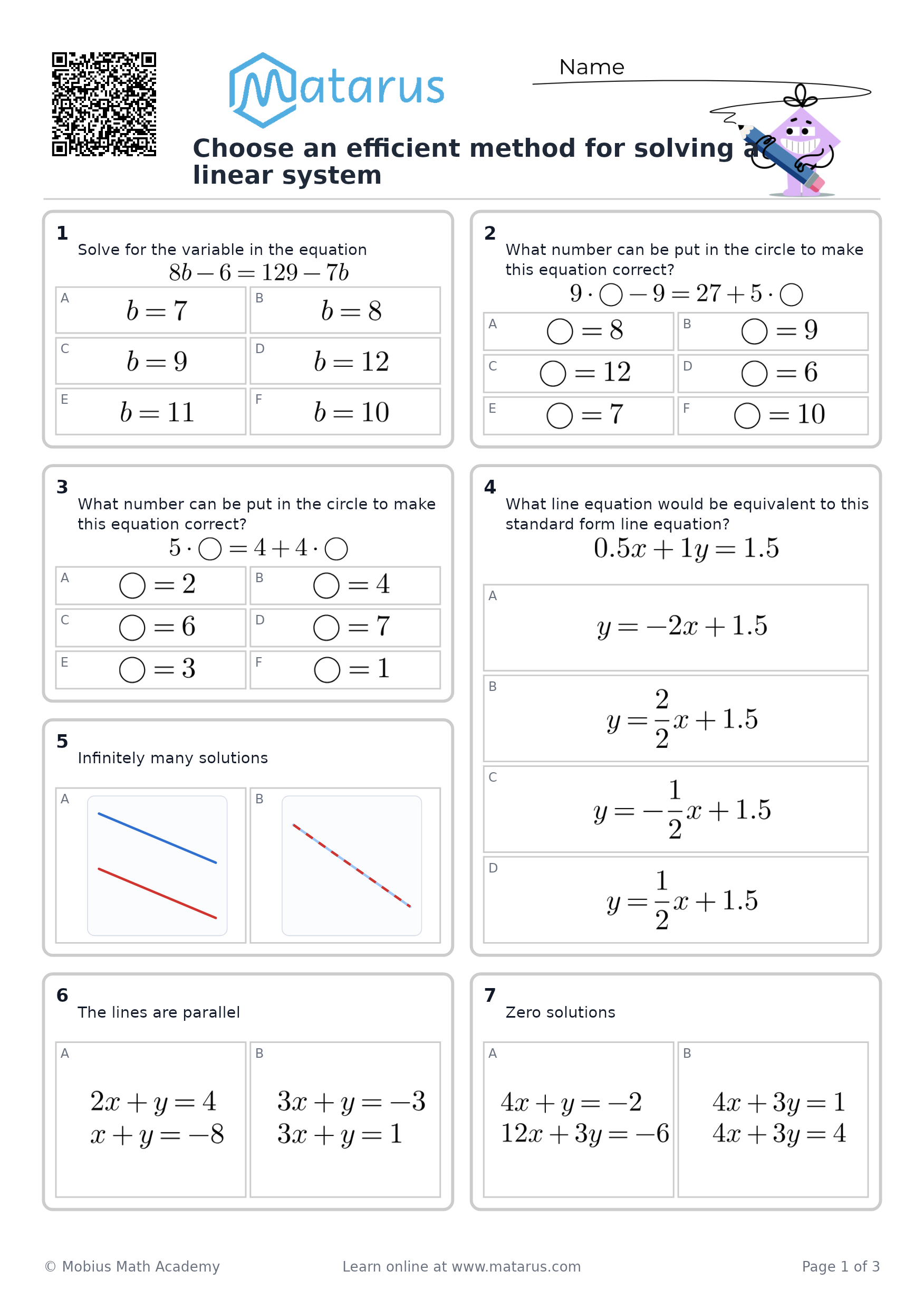 Free downloadable worksheet on grade 10 - Systems of Linear Equations