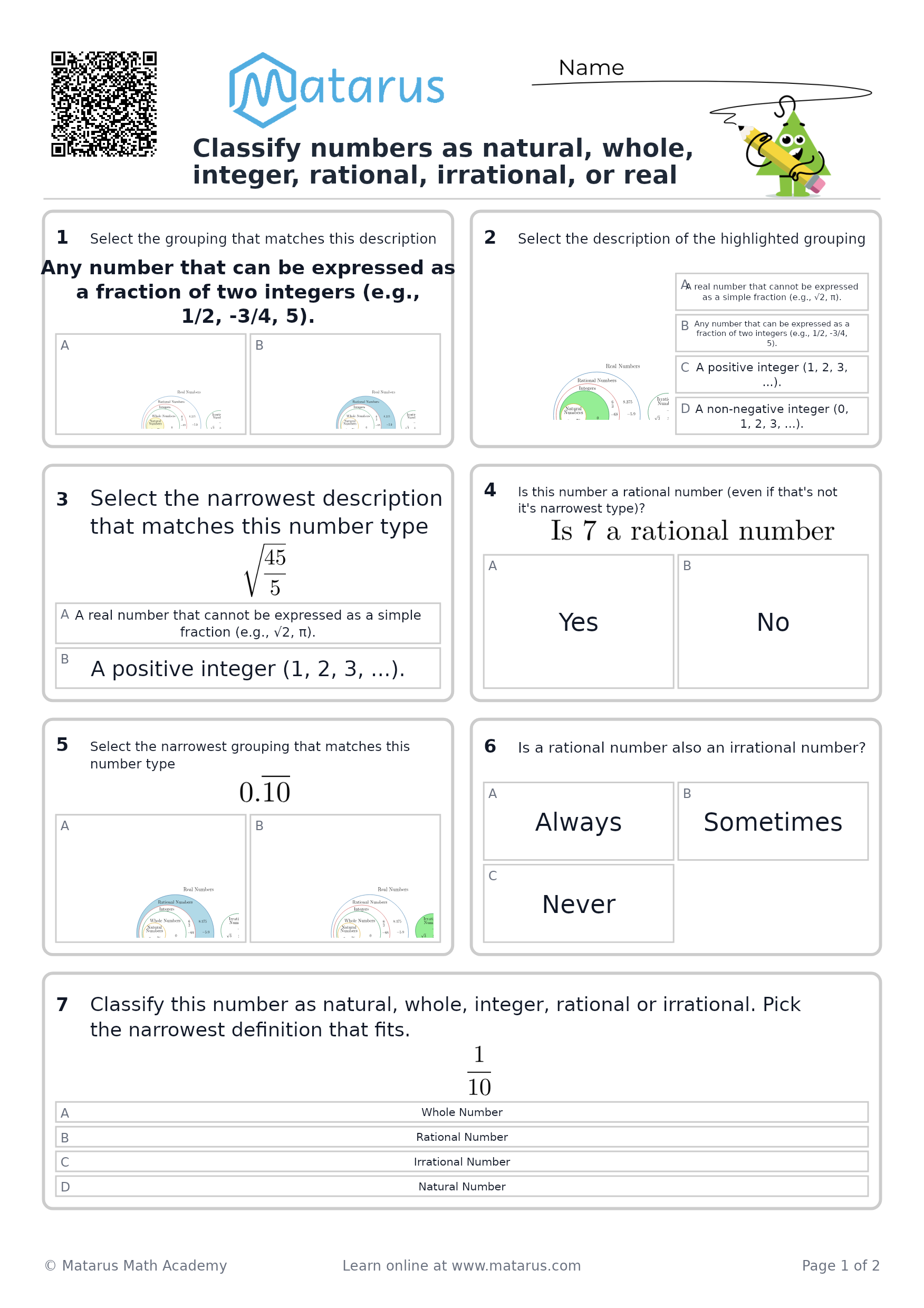 Free downloadable worksheet on grade 9 - Real Numbers