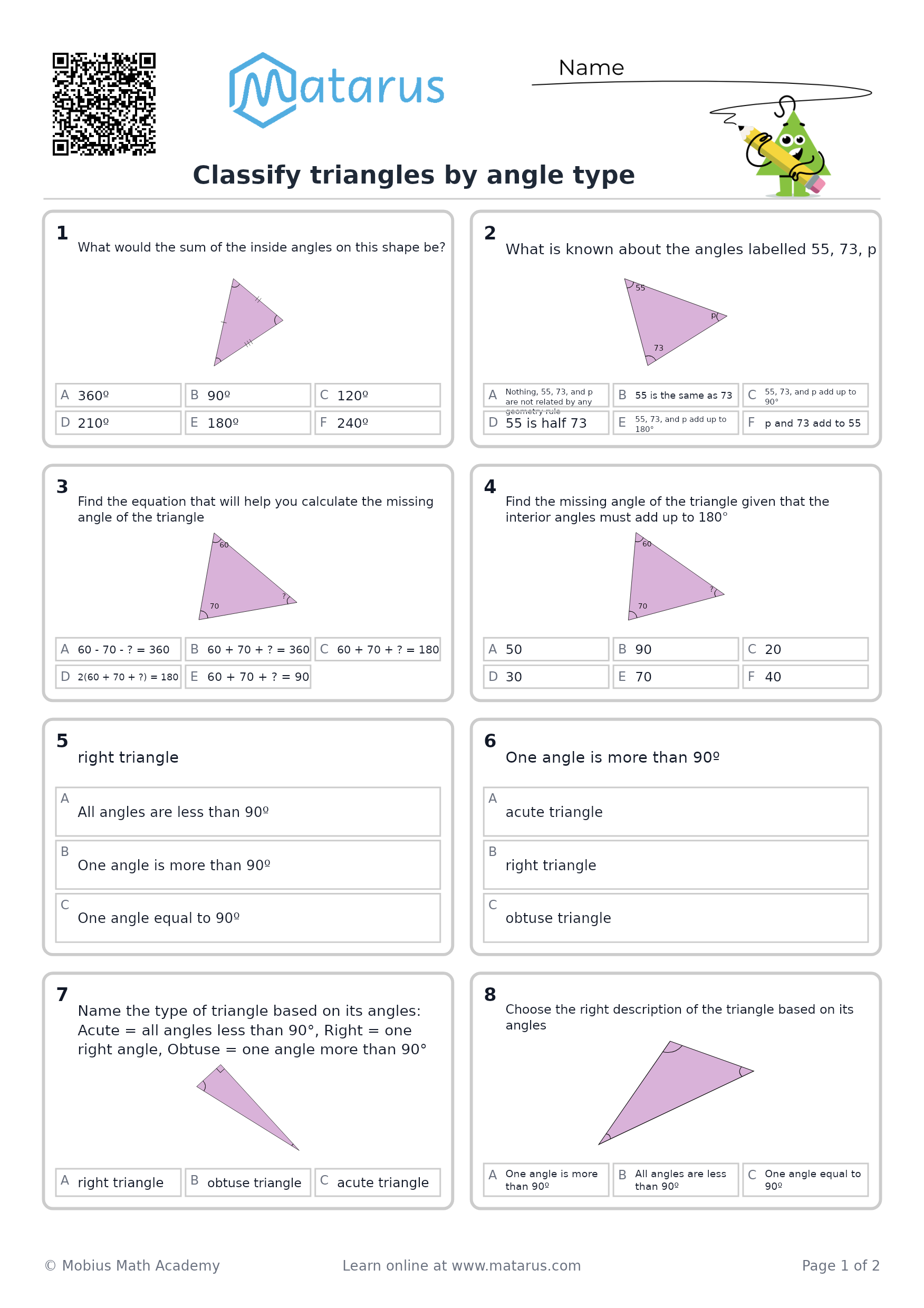 Free downloadable worksheet on grade 6 - Geometry