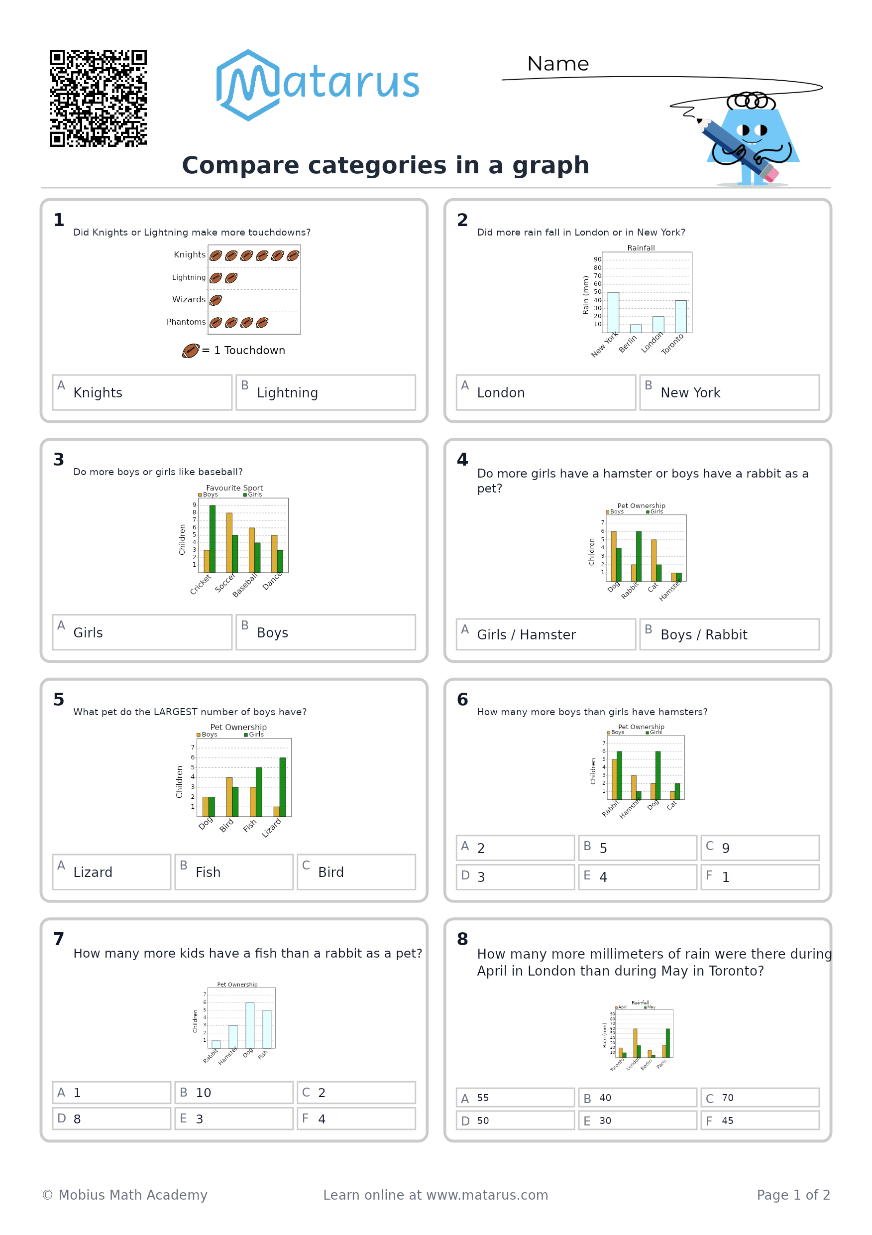 Free downloadable worksheet on grade 2 - Data and Probability
