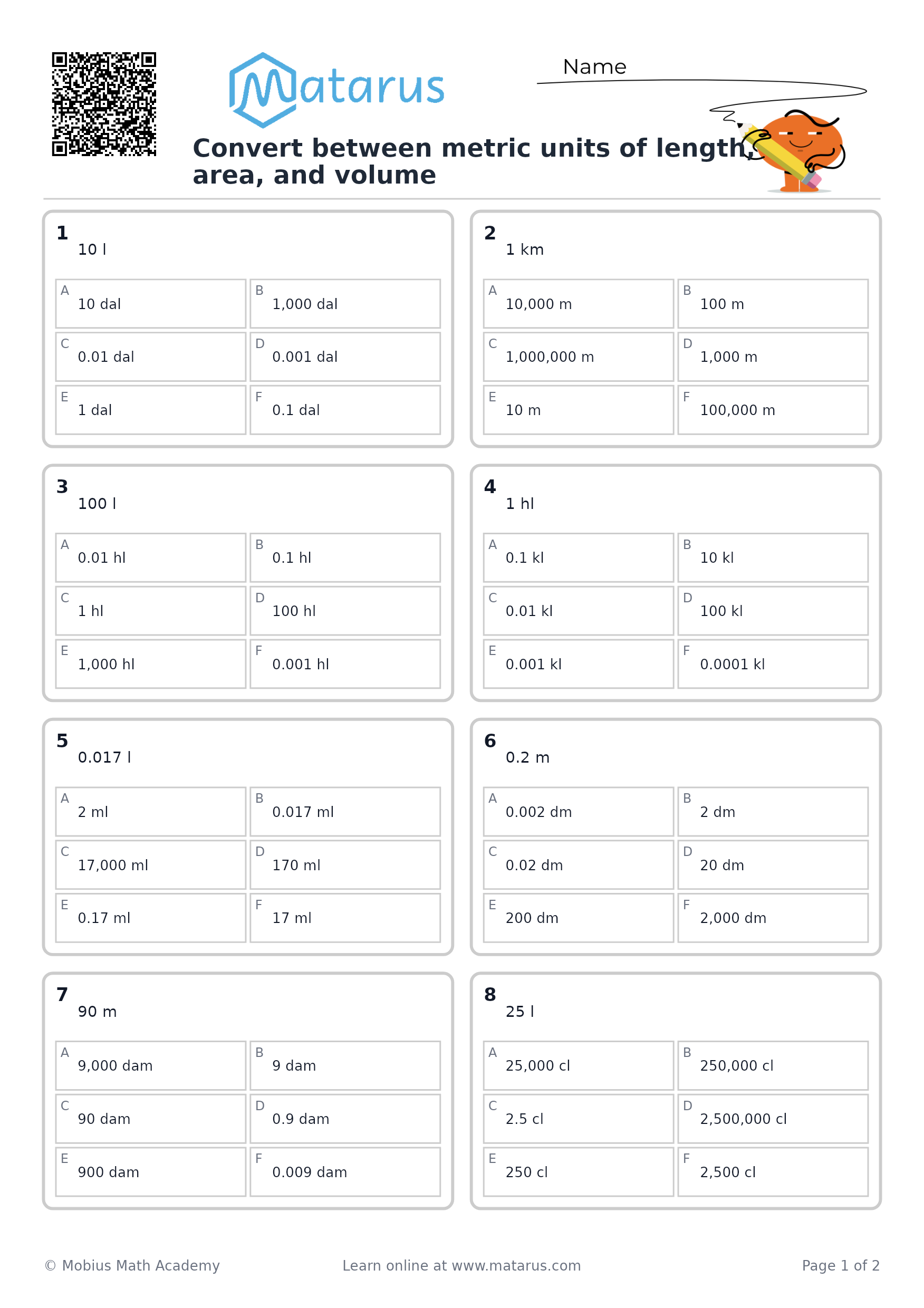 Free downloadable worksheet on grade 9 - Measurement