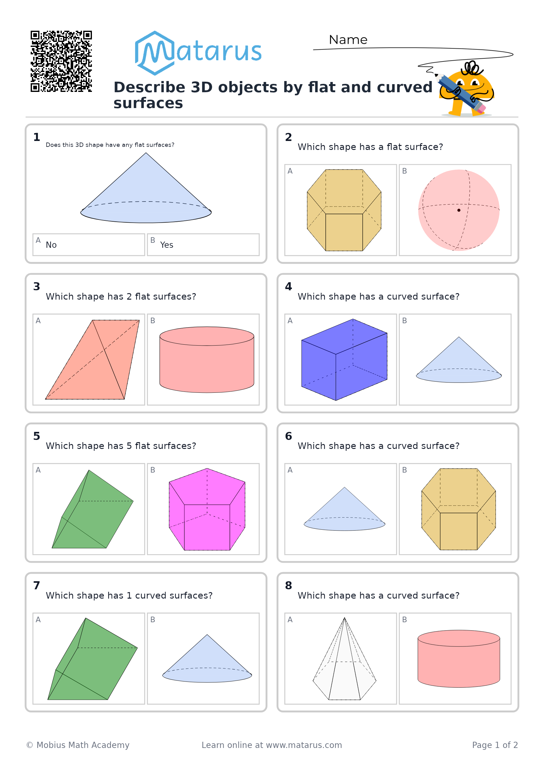 Free downloadable worksheet on grade 1 - Geometry