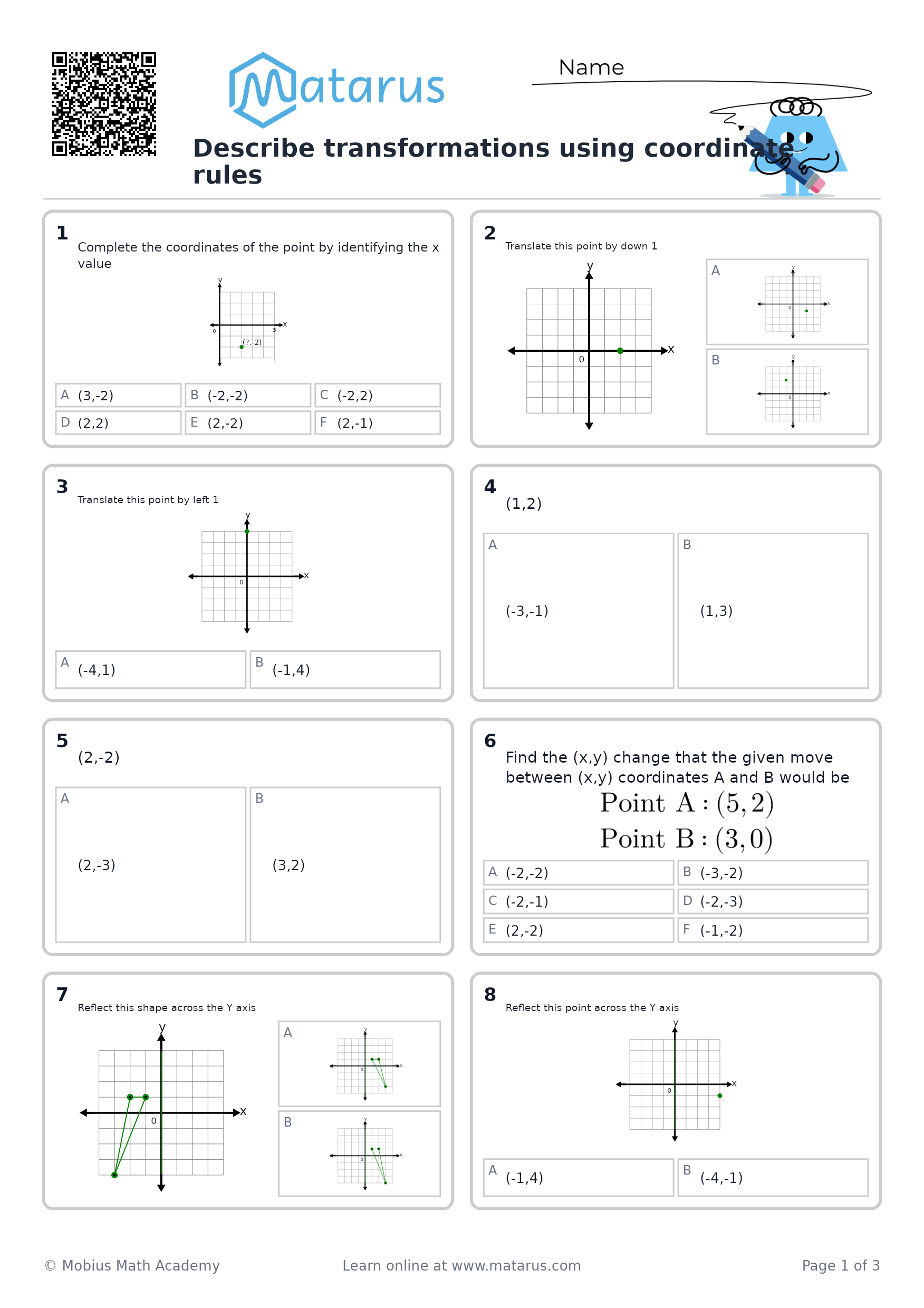 Free downloadable worksheet on grade 8 - Transformations and Coordinate Geometry