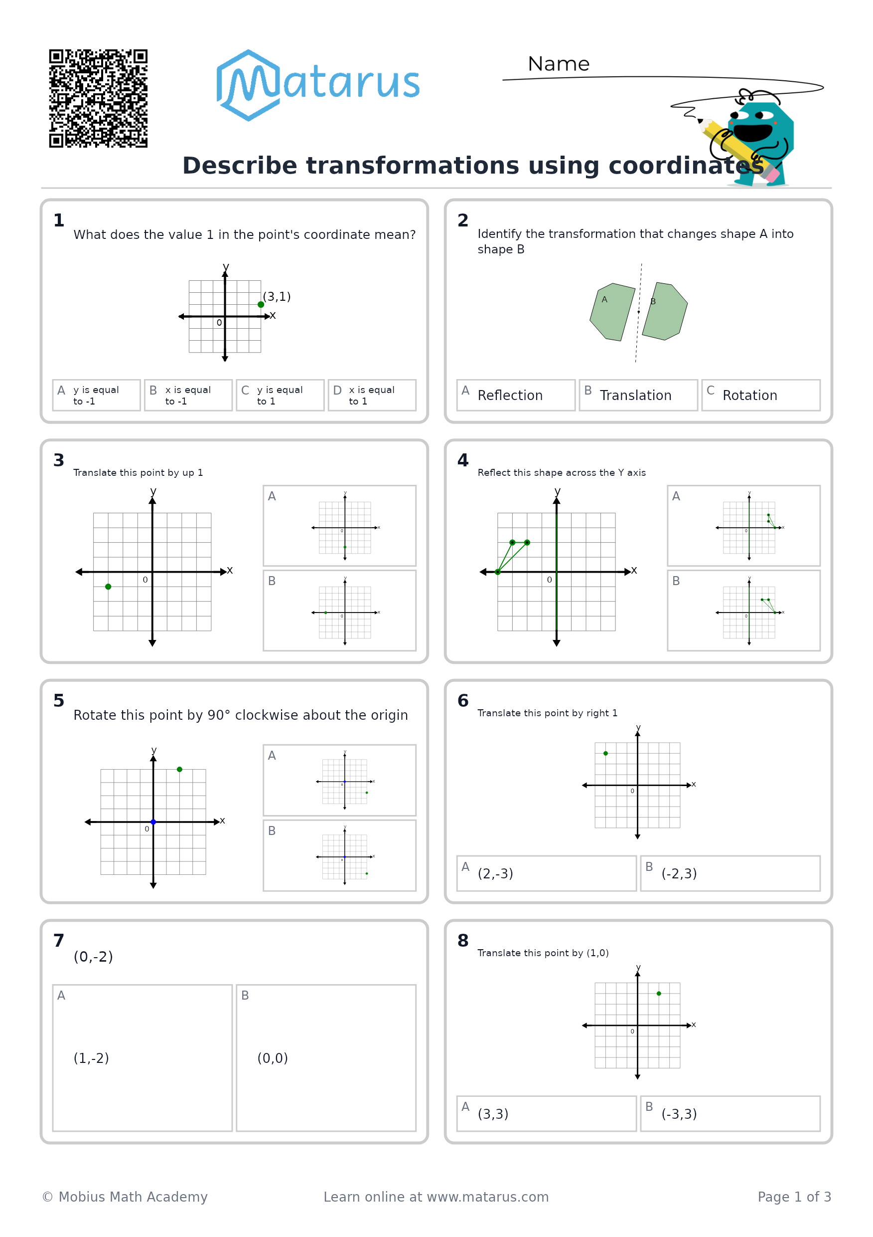 Free downloadable worksheet on grade 7 - Transformations and Coordinate Geometry