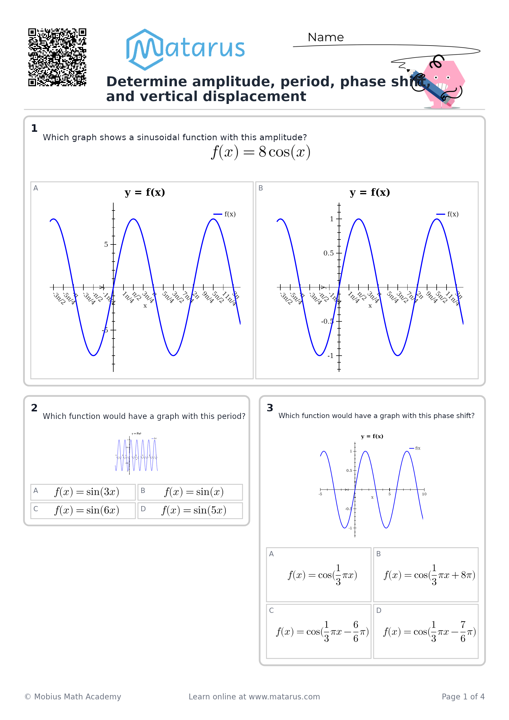 Free downloadable worksheet on grade 12 - Trigonometric Functions and Identities
