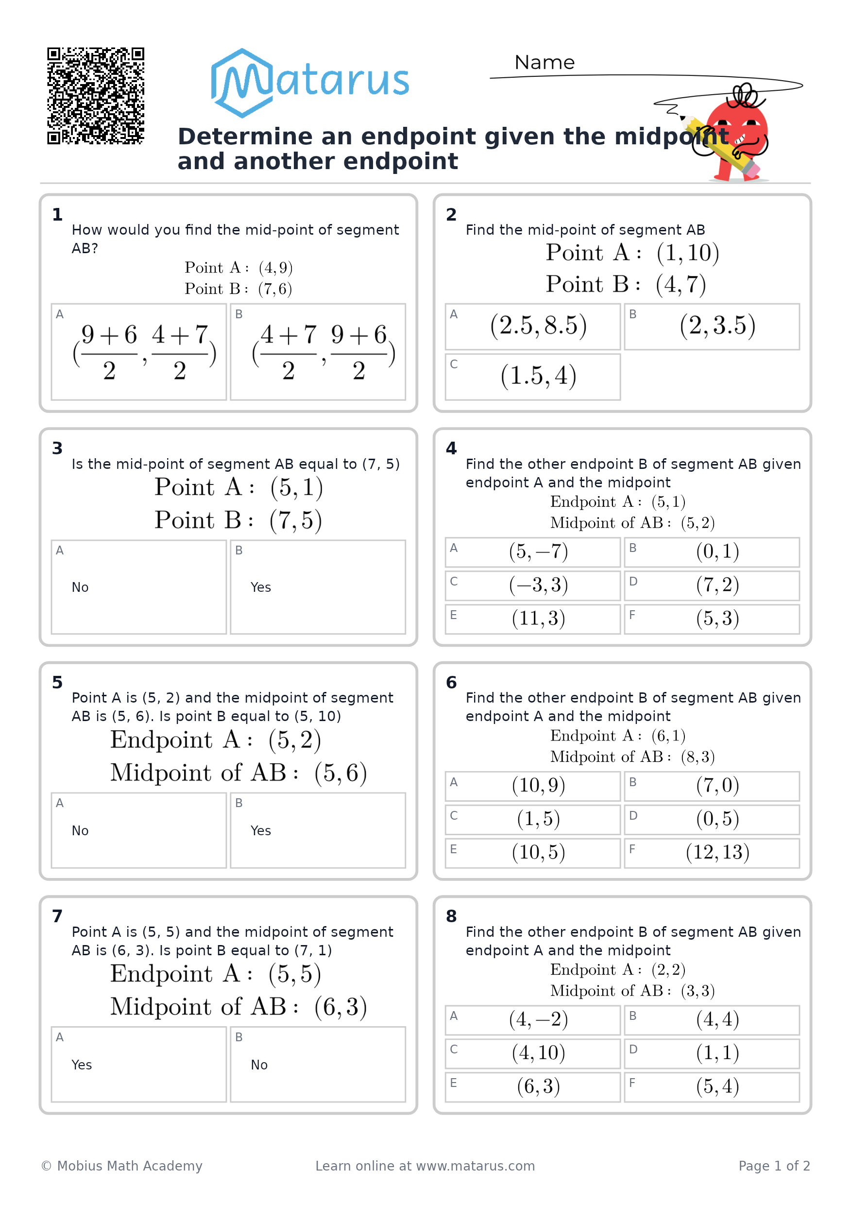 Free downloadable worksheet on grade 9 - Coordinate Geometry
