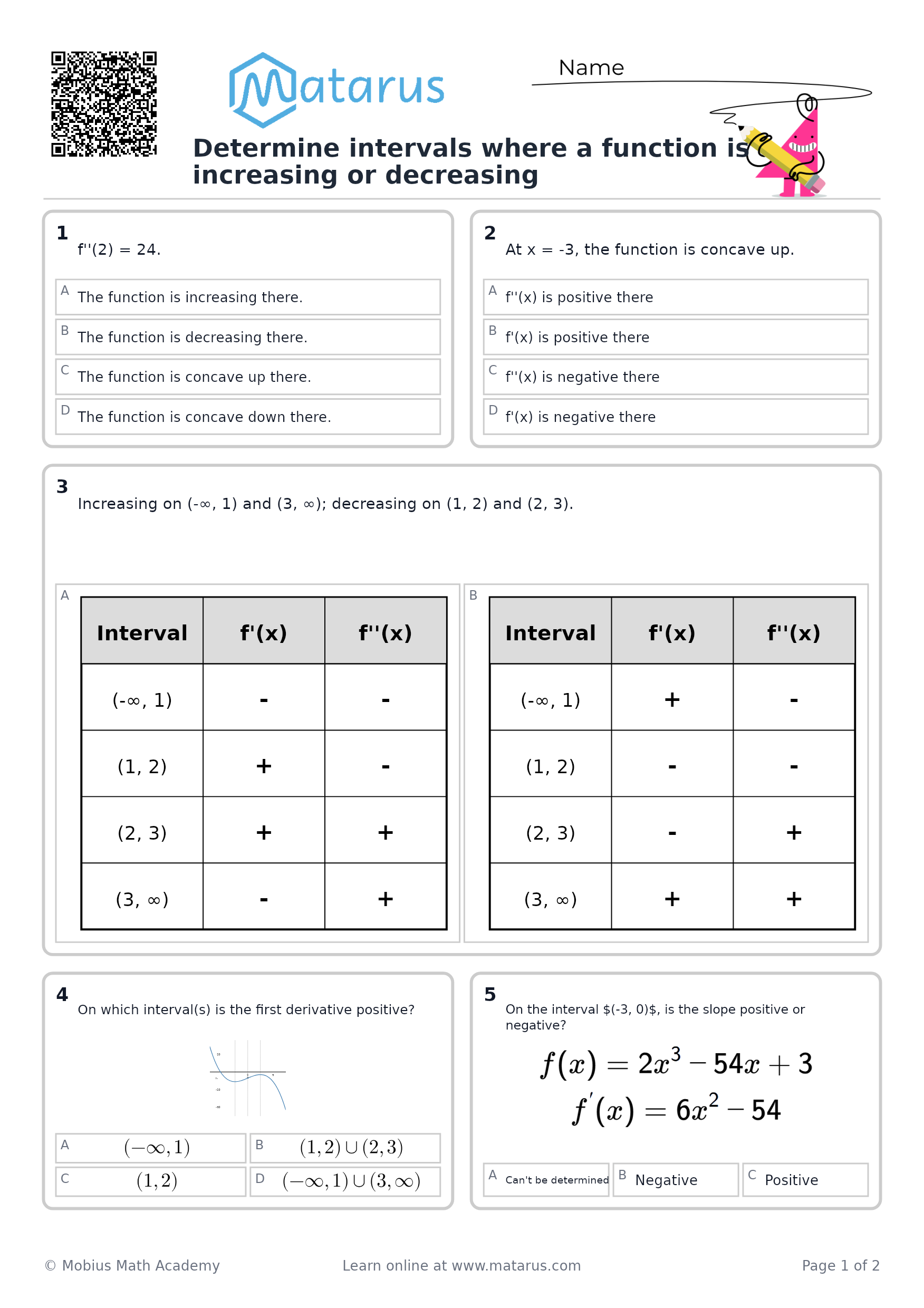 Free downloadable worksheet on grade 12 - Function Characteristics