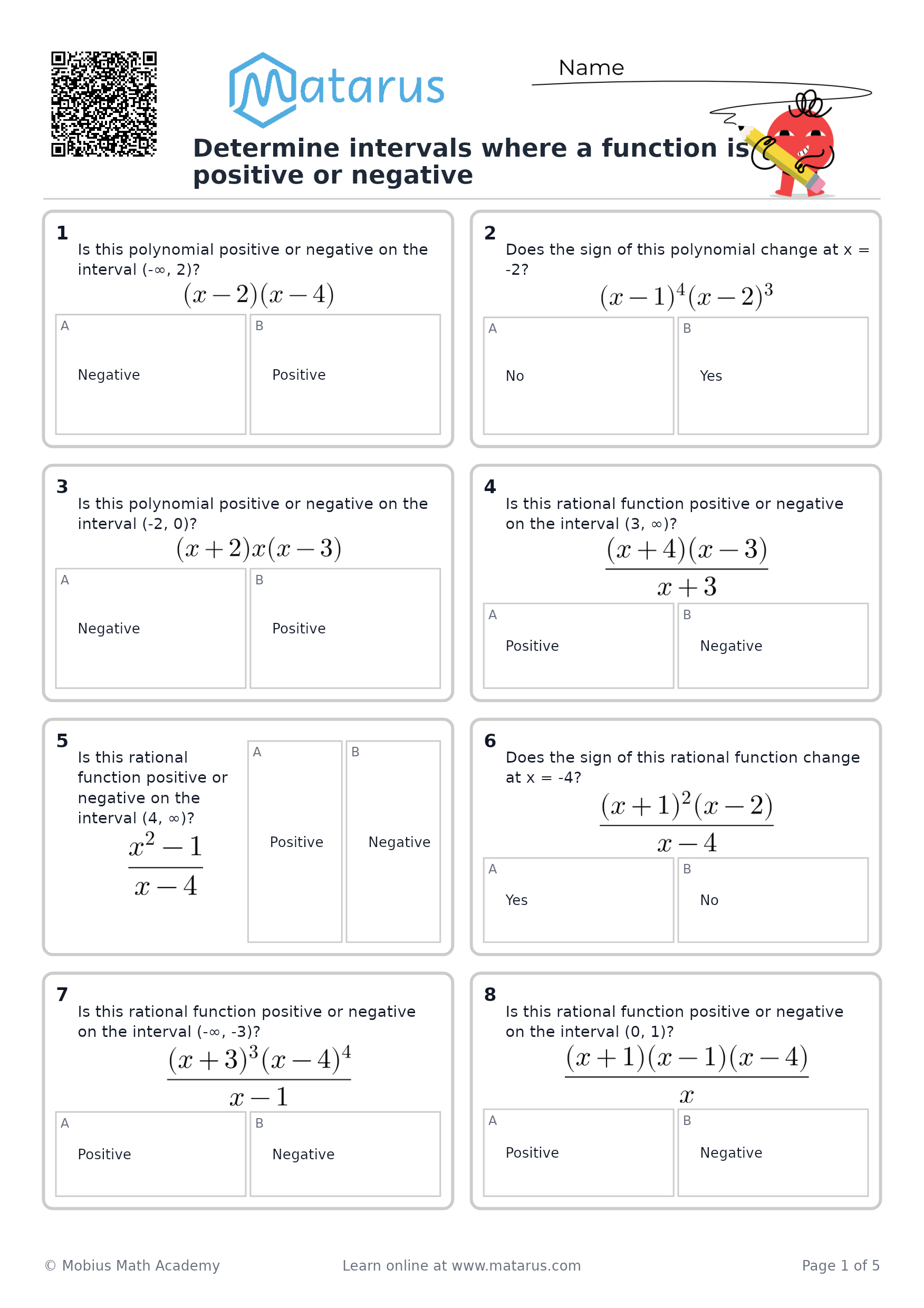 Free downloadable worksheet on grade 12 - Function Characteristics
