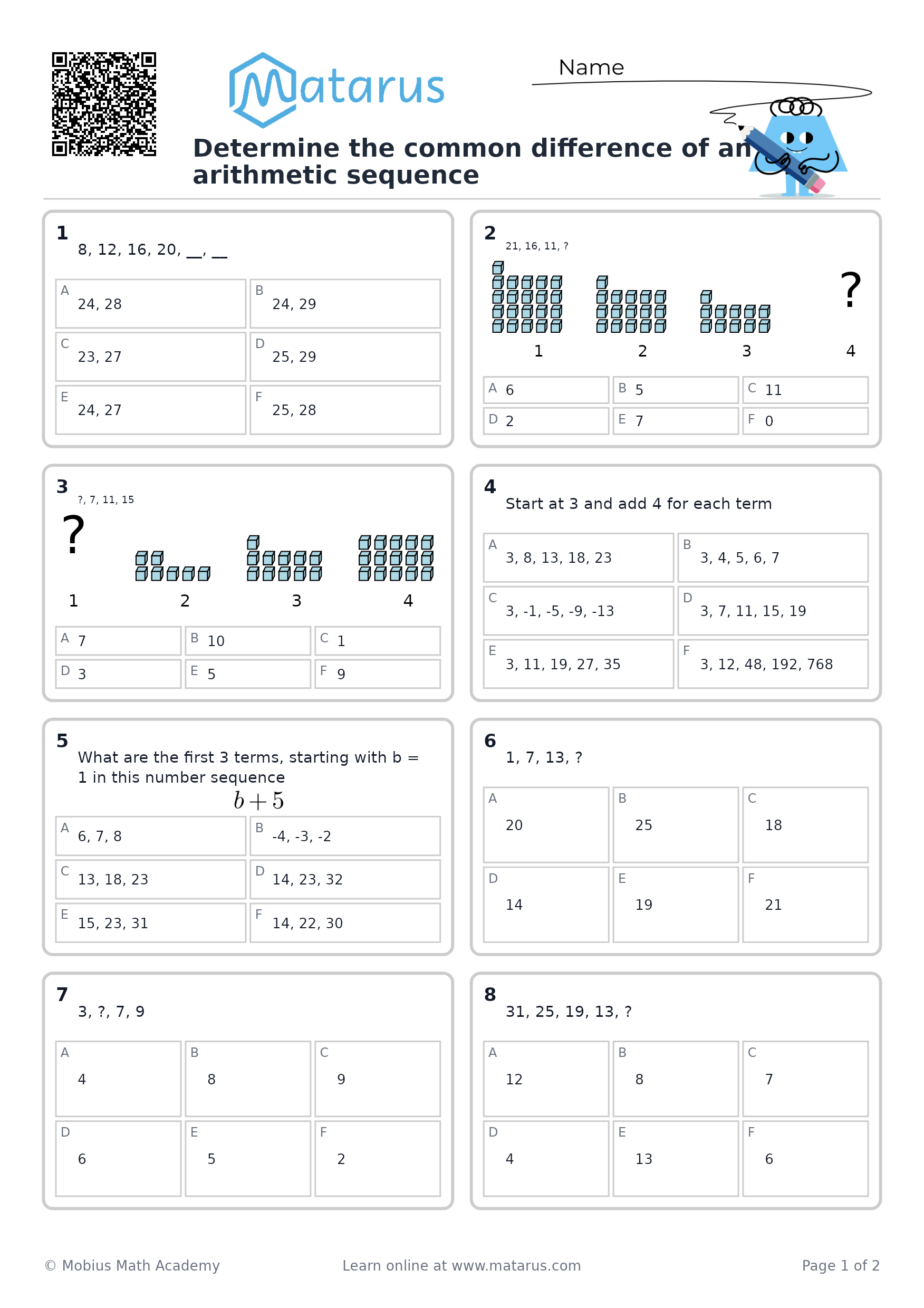 Free downloadable worksheet on grade 11 - Sequences and Series