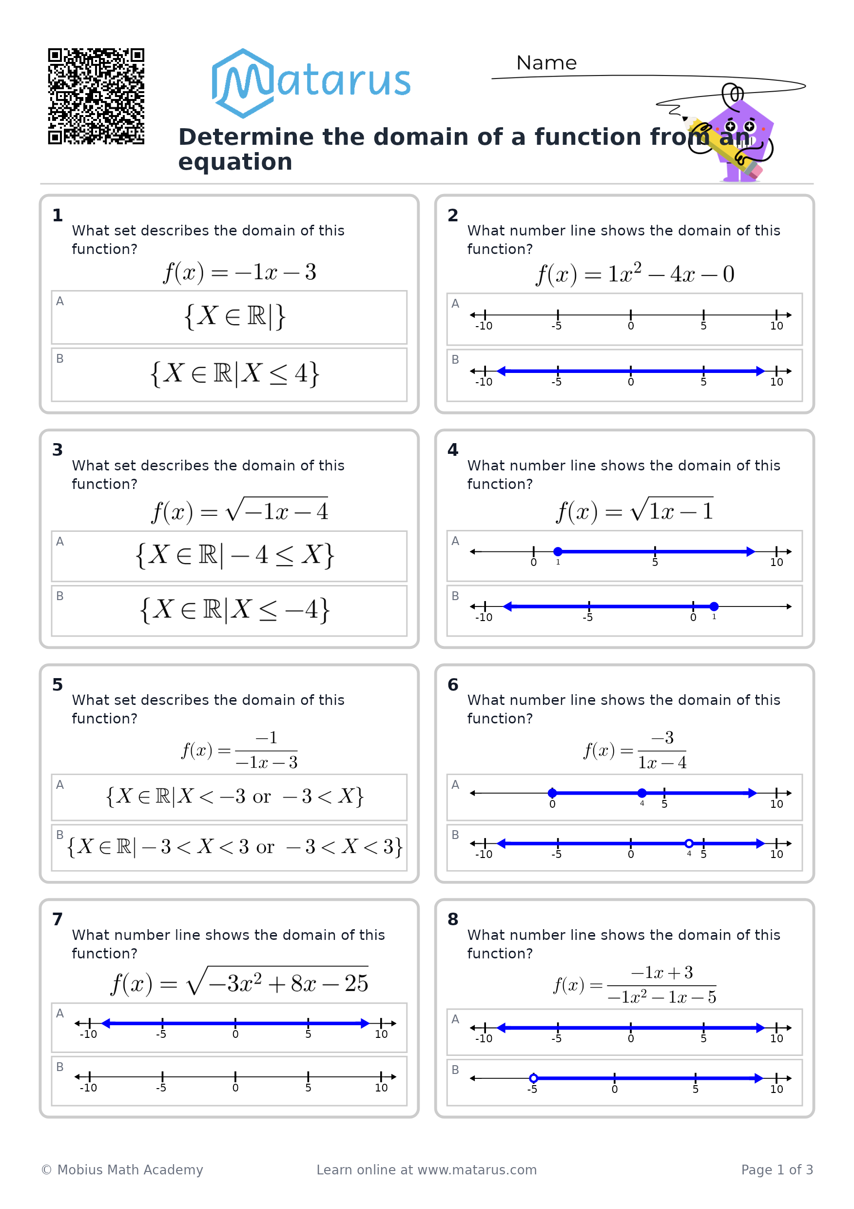 Free downloadable worksheet on grade 11 - Functions and Function Notation