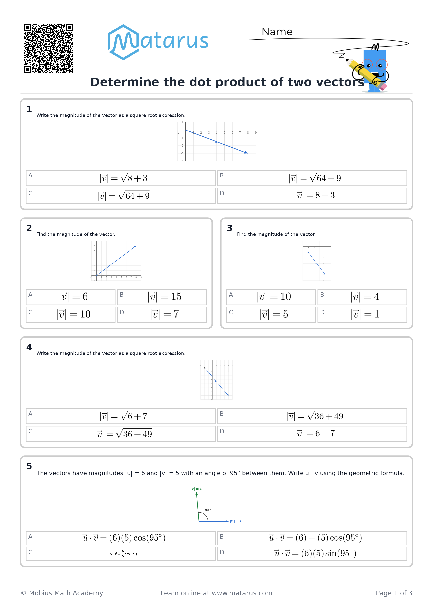 Free downloadable worksheet on grade 12 - Vectors