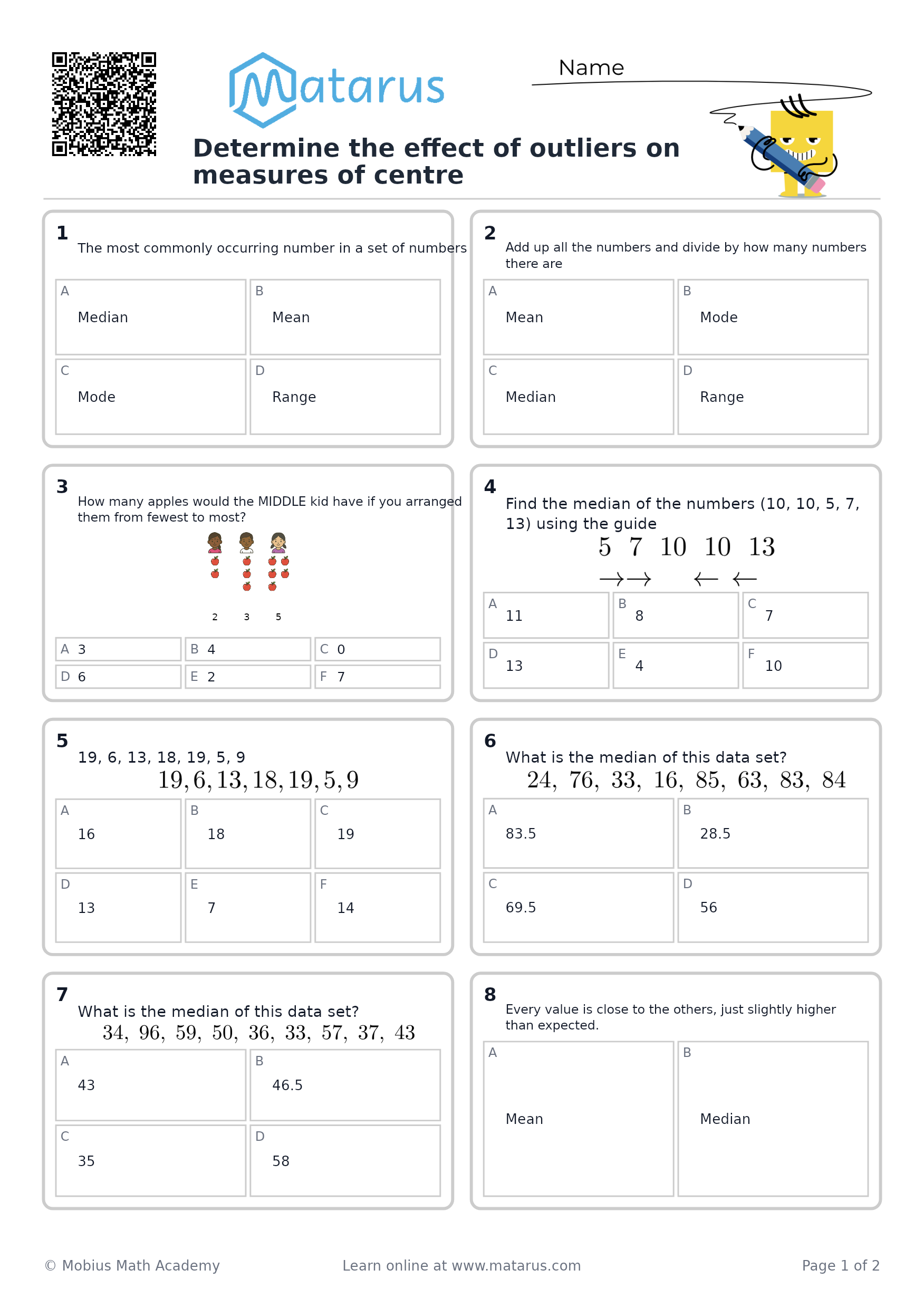Free downloadable worksheet on grade 8 - Data Analysis