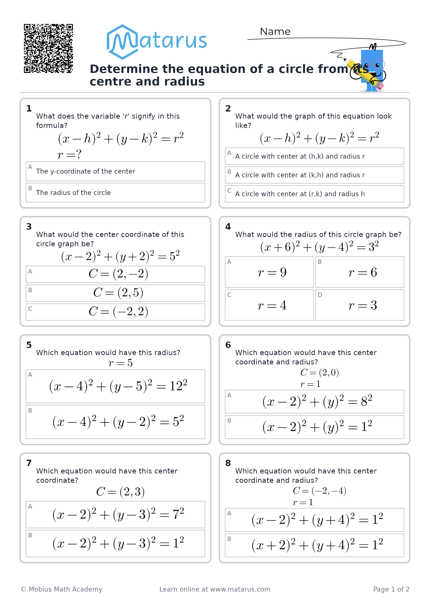 Free downloadable worksheet on grade 11 - Analytic Geometry