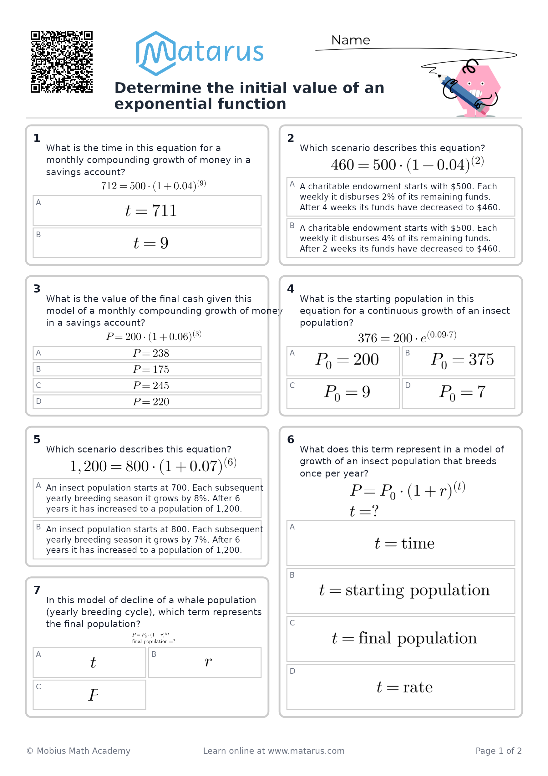 Free downloadable worksheet on grade 11 - Exponential Functions