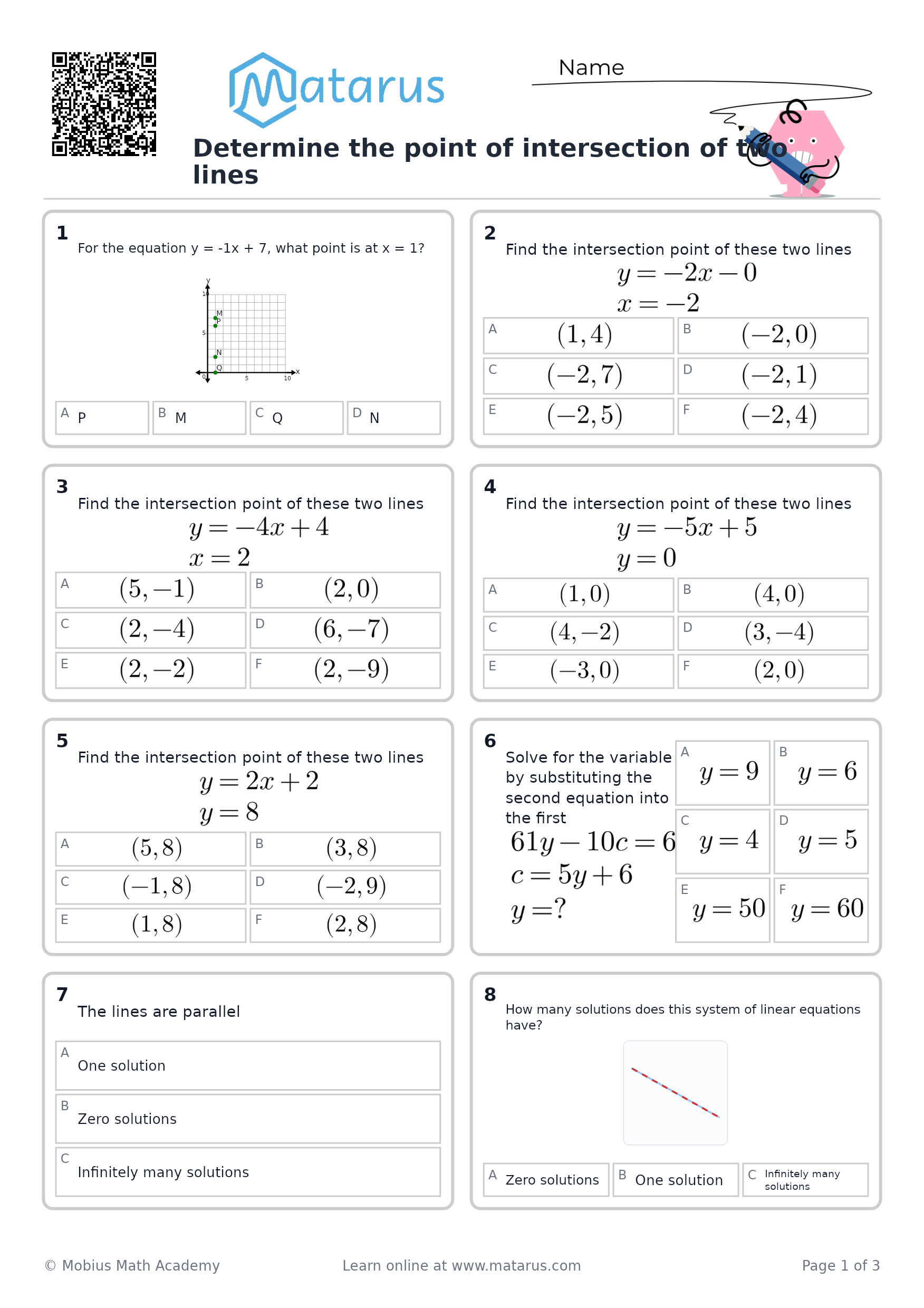 Free downloadable worksheet on grade 12 - Lines and Planes