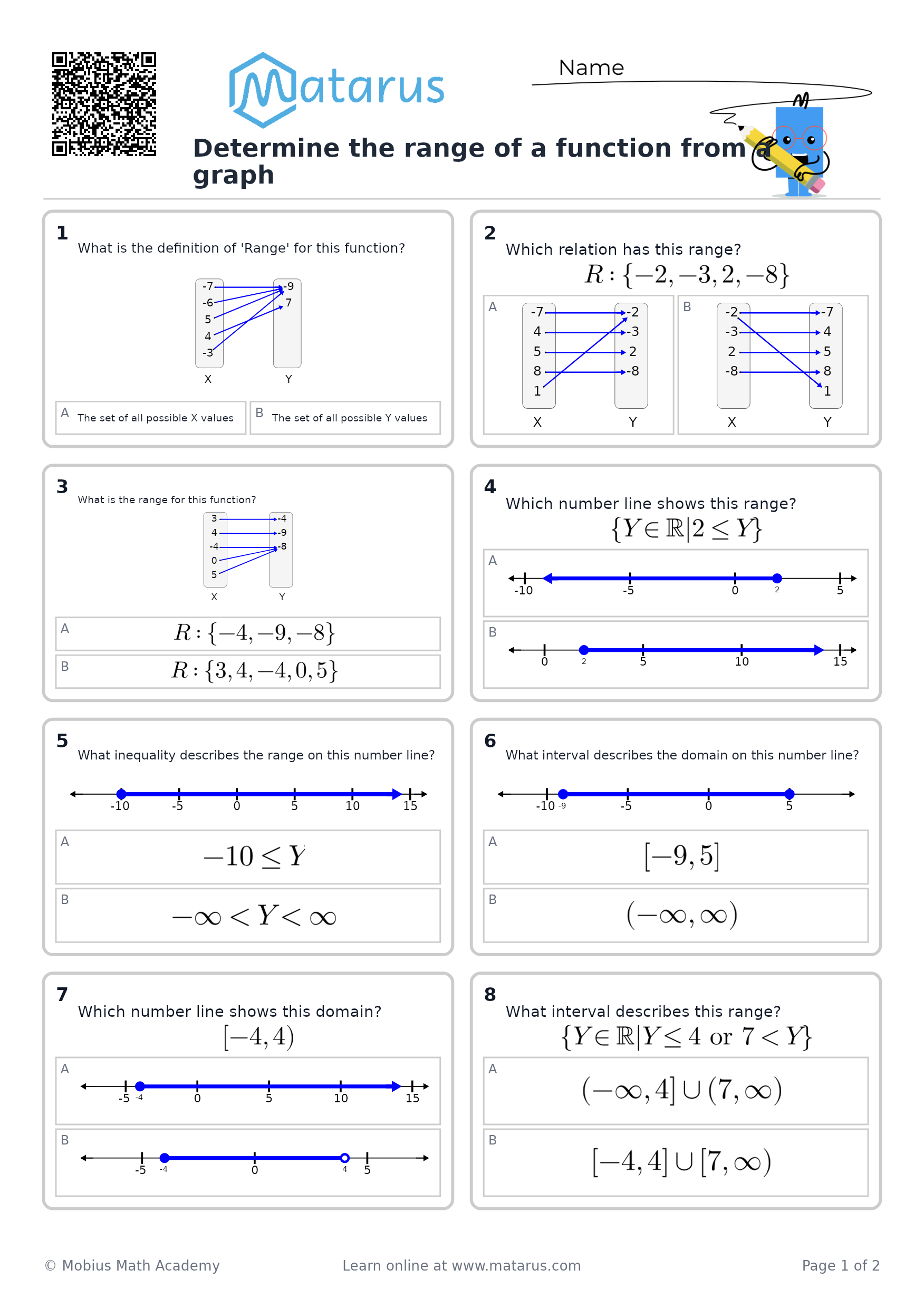 Free downloadable worksheet on grade 11 - Functions and Function Notation