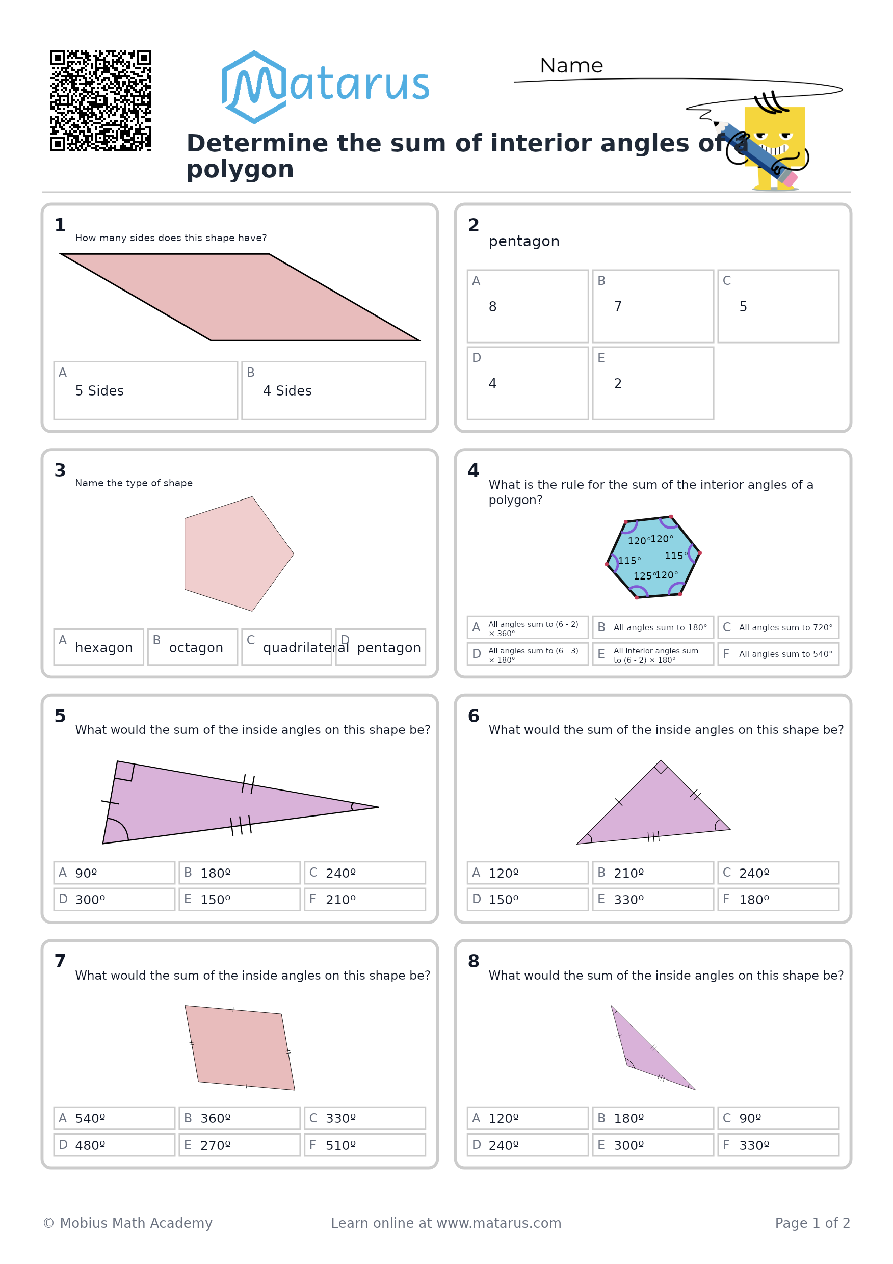 Free downloadable worksheet on grade 8 - Geometry and Spatial Reasoning