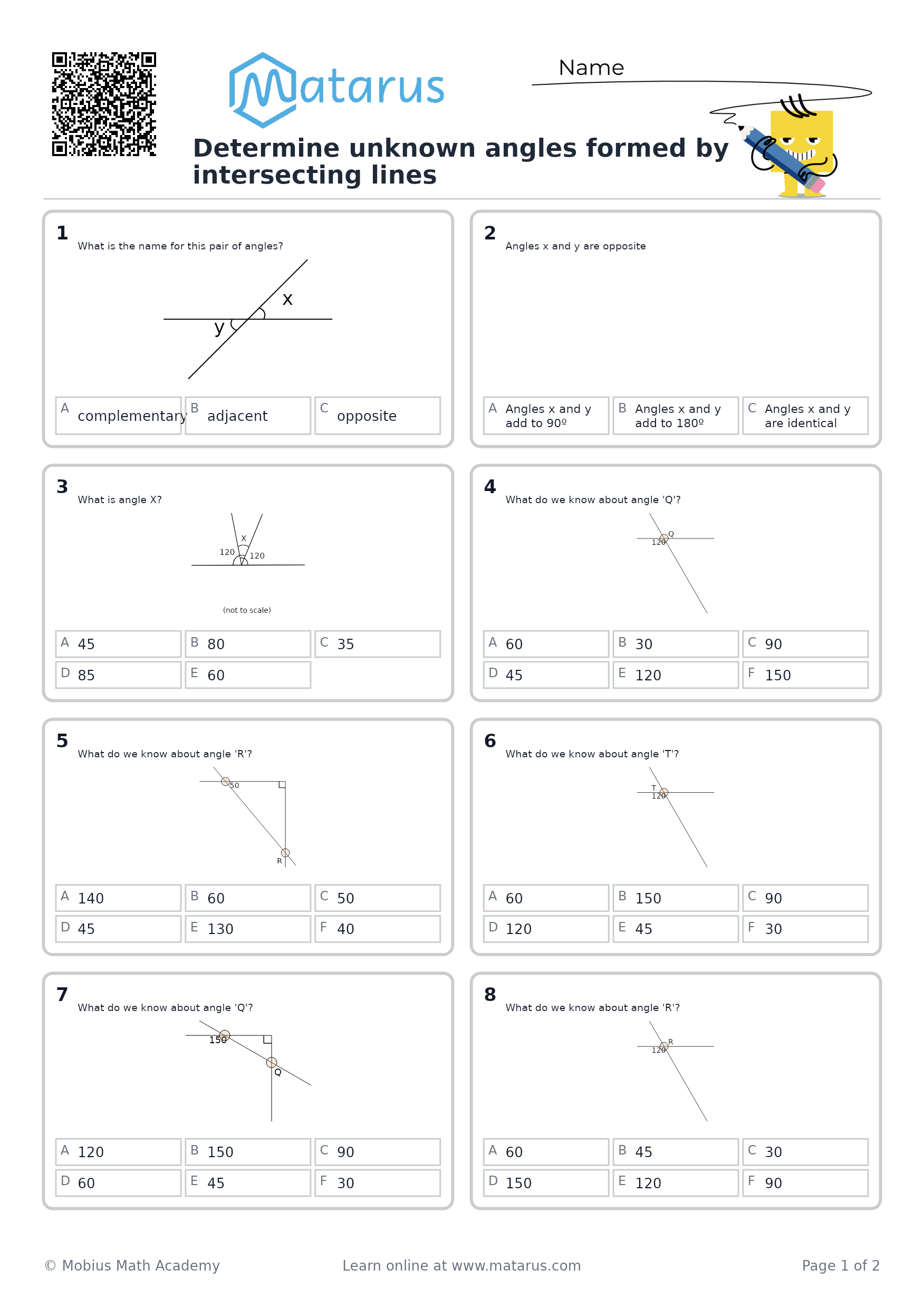 Free downloadable worksheet on grade 7 - Geometry and Angle Relationships