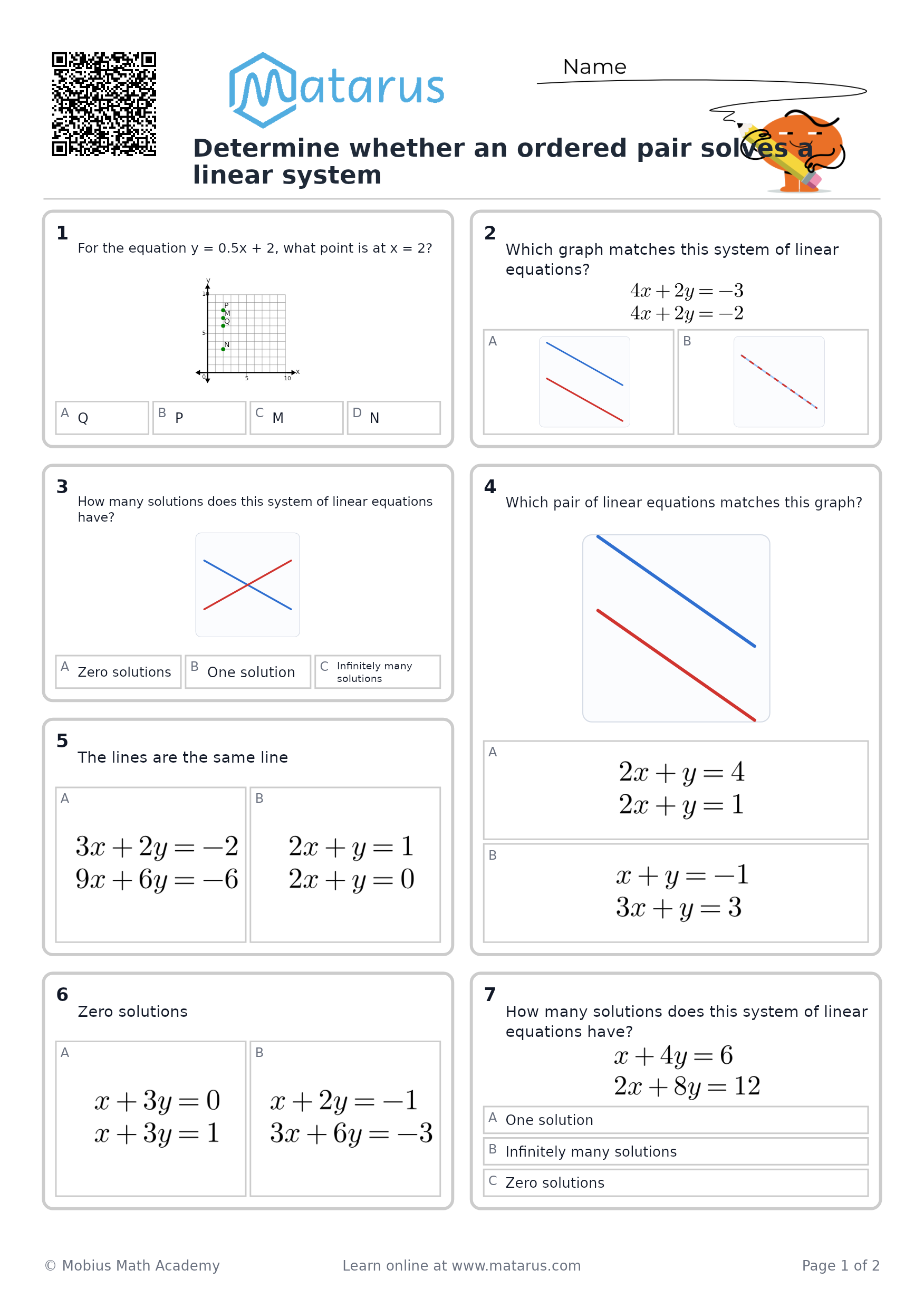 Free downloadable worksheet on grade 10 - Systems of Linear Equations