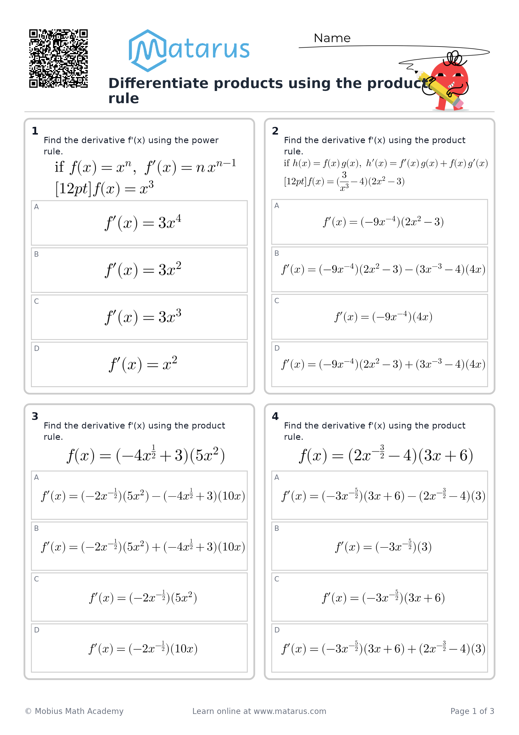 Free downloadable worksheet on grade 12 - Derivatives