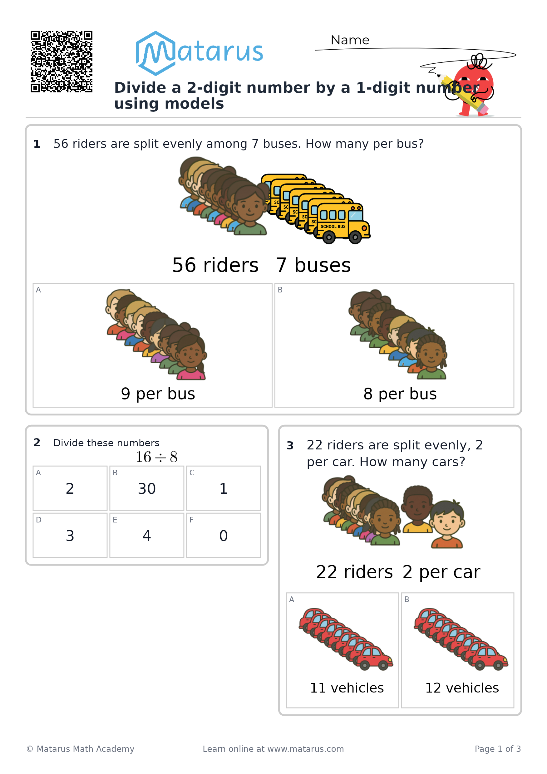 Free downloadable worksheet on grade 3 - Division