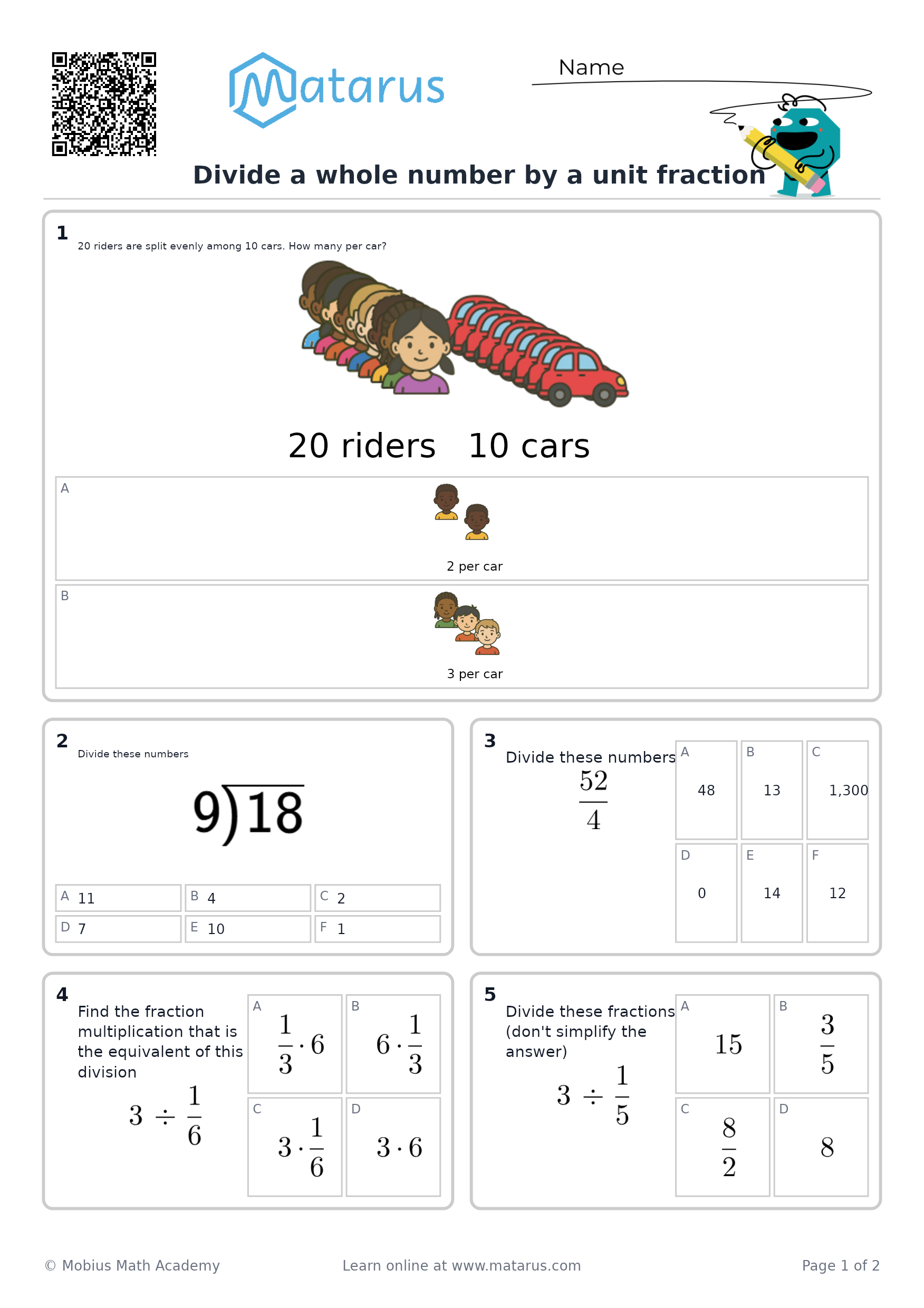 Free downloadable worksheet on grade 6 - Fractions