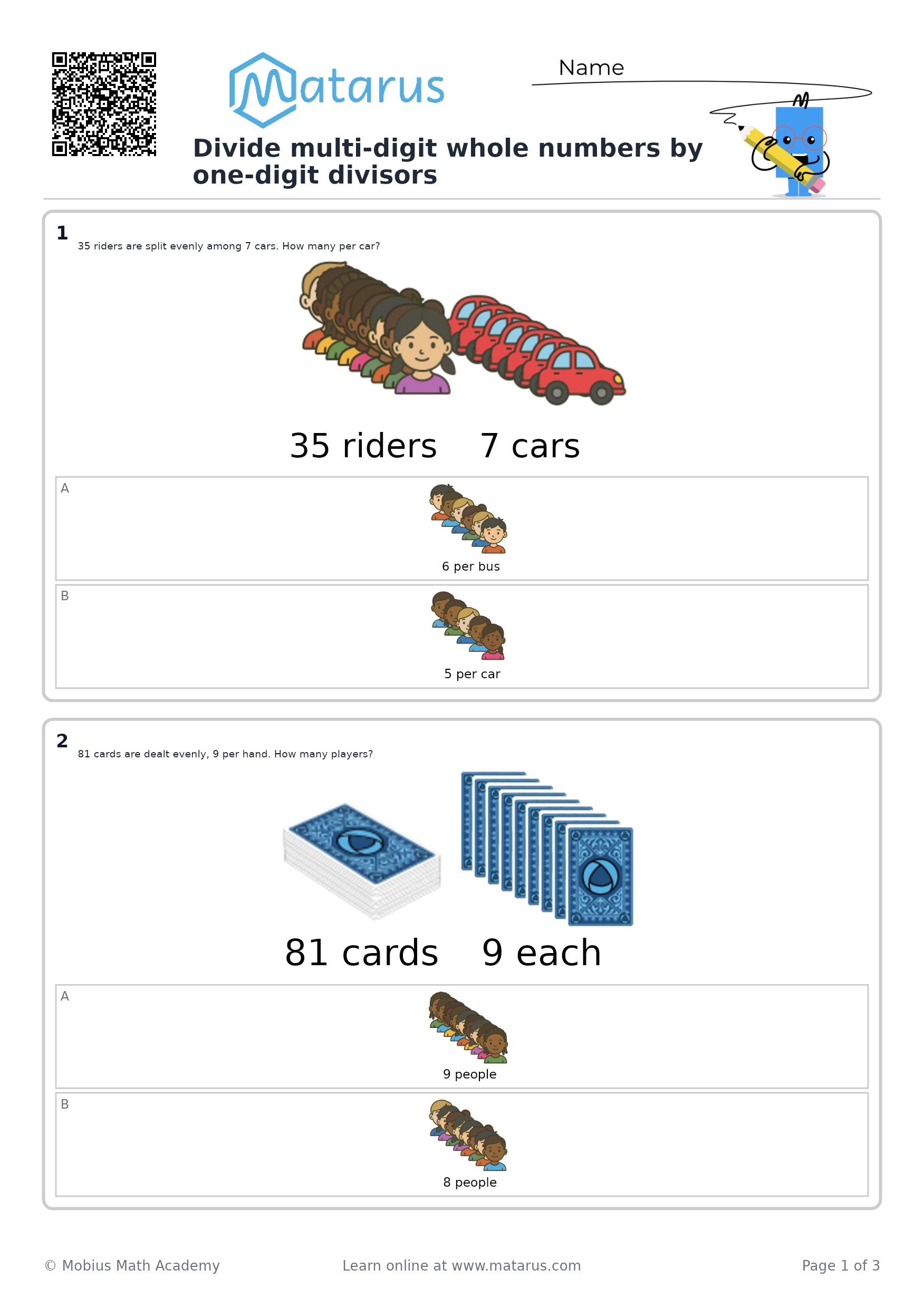 Free downloadable worksheet on grade 6 - Whole Numbers and Operations