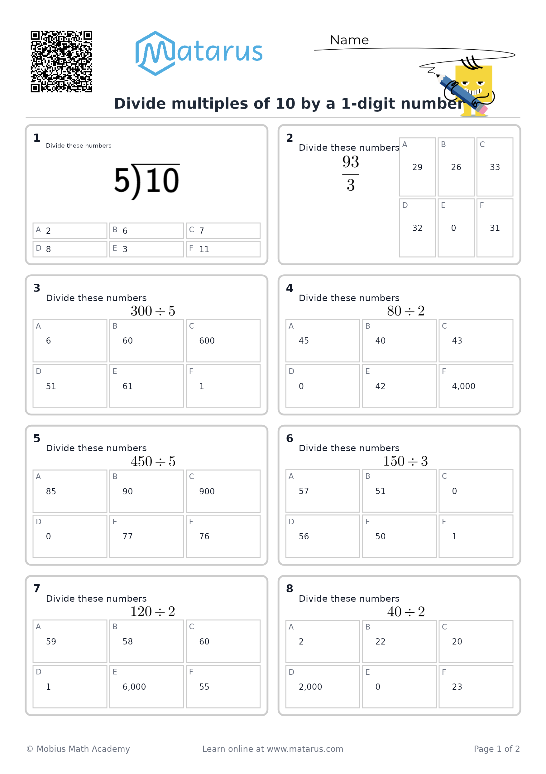 Free downloadable worksheet on grade 3 - Division