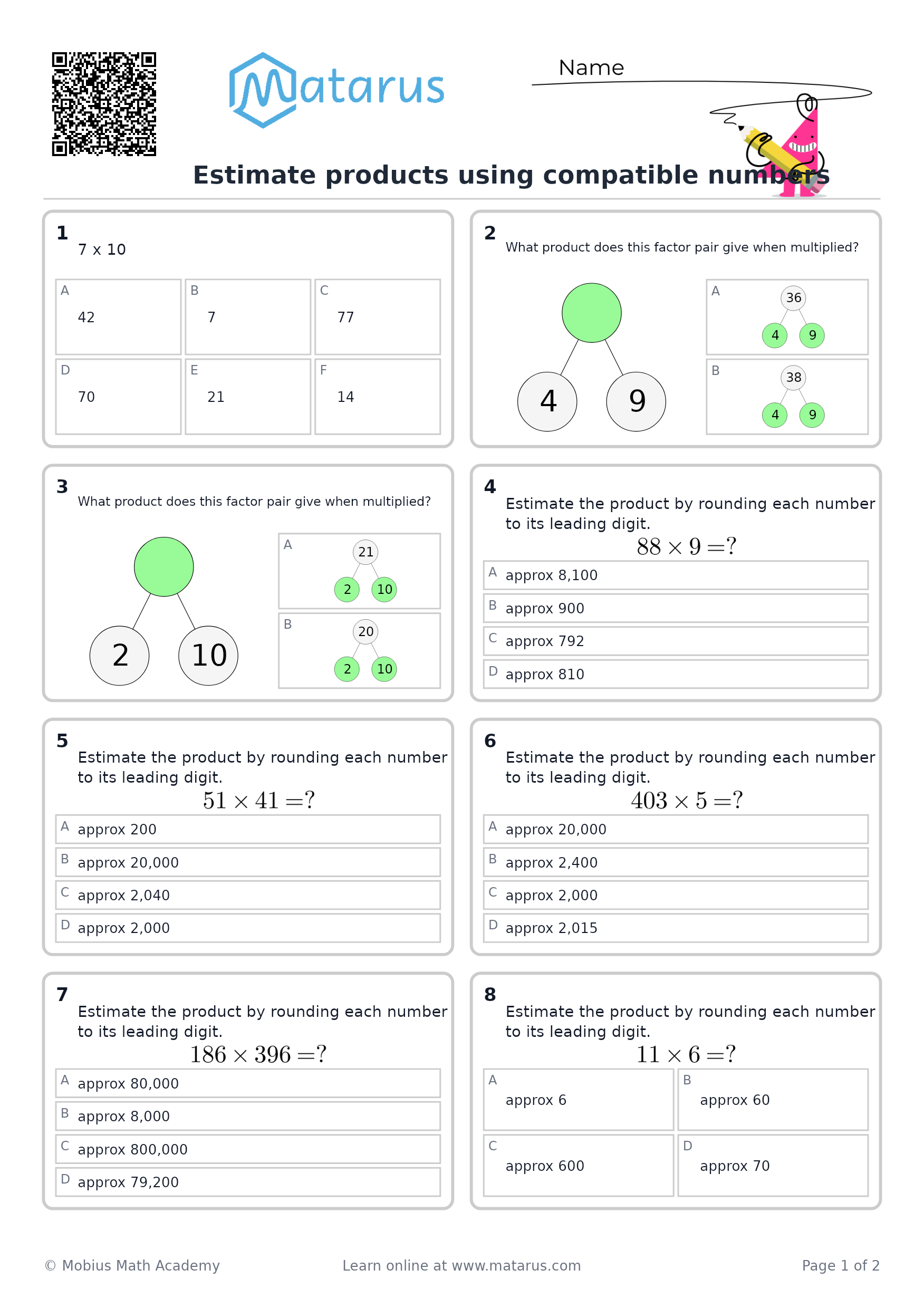 Free downloadable worksheet on grade 5 - Whole Numbers
