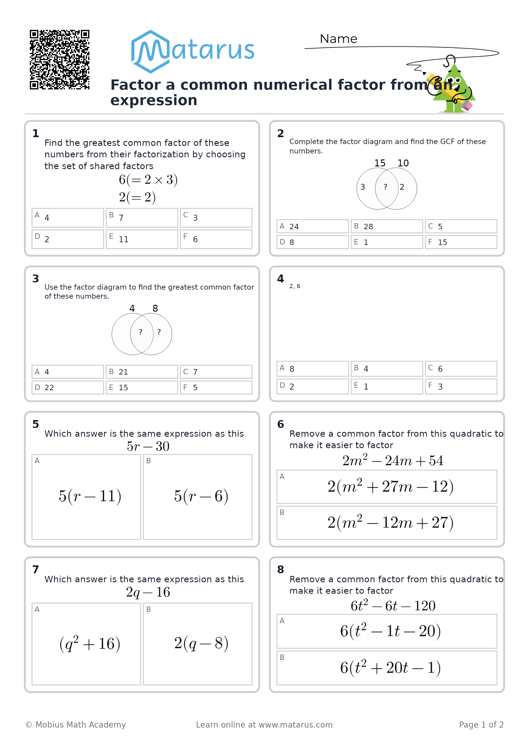 Free downloadable worksheet on grade 8 - Algebraic Expressions