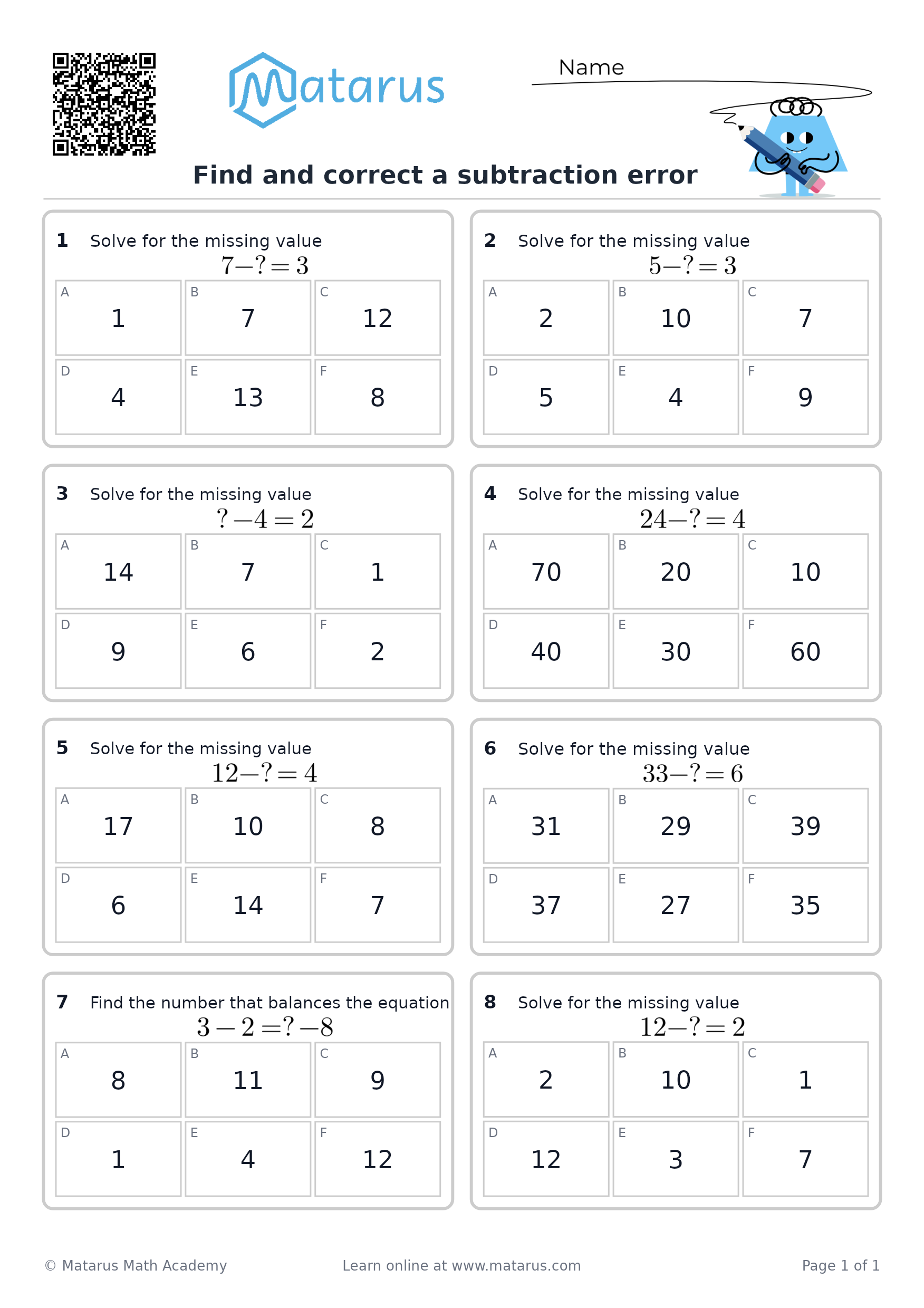 Free downloadable worksheet on grade 1 - Mathematical Reasoning