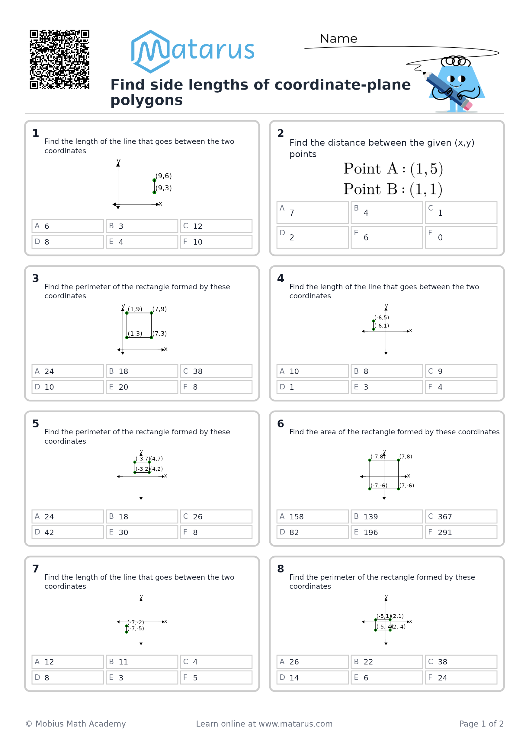 Free downloadable worksheet on grade 6 - Integers and the Coordinate Plane