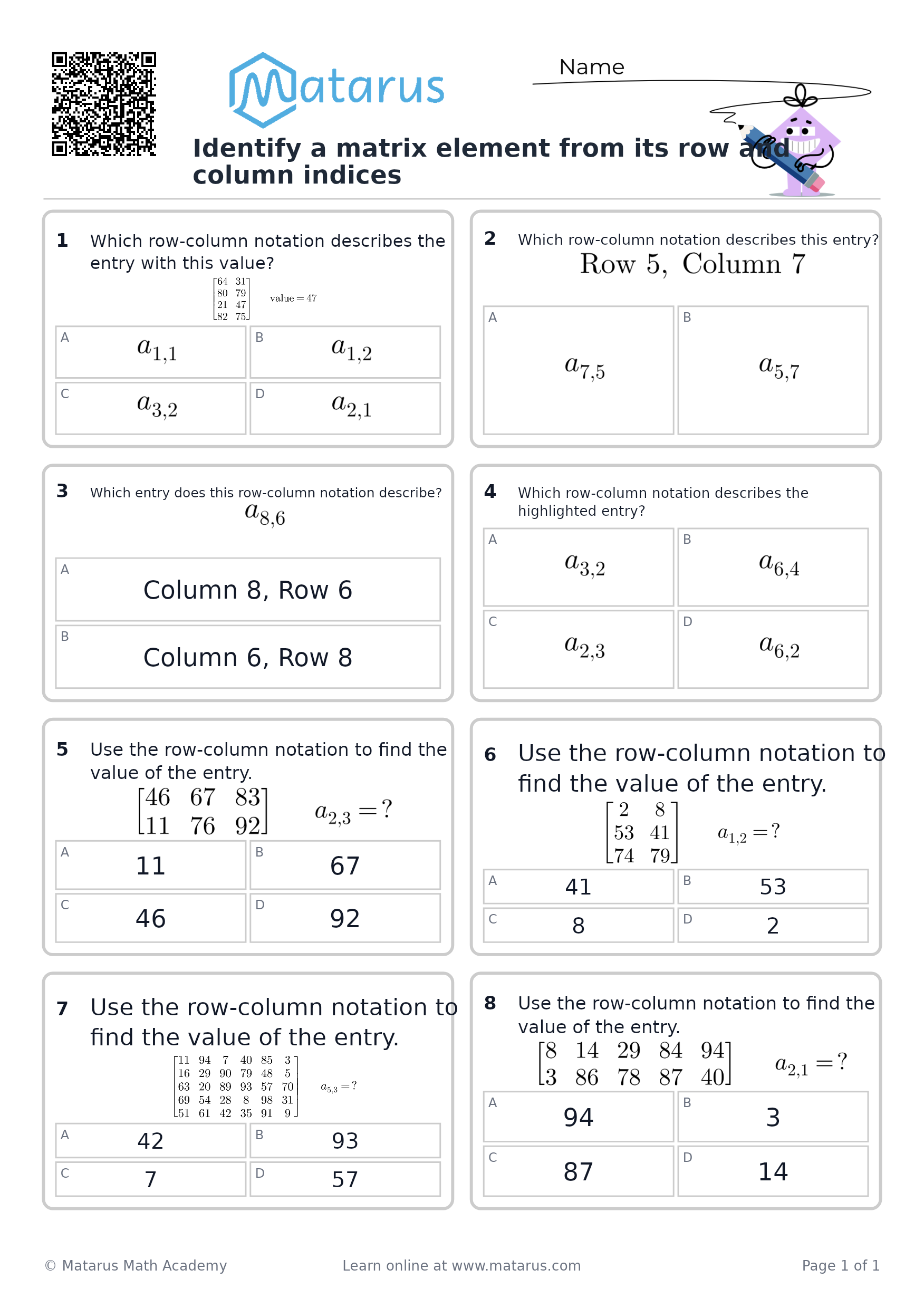 Free downloadable worksheet on grade 12 - Matrices