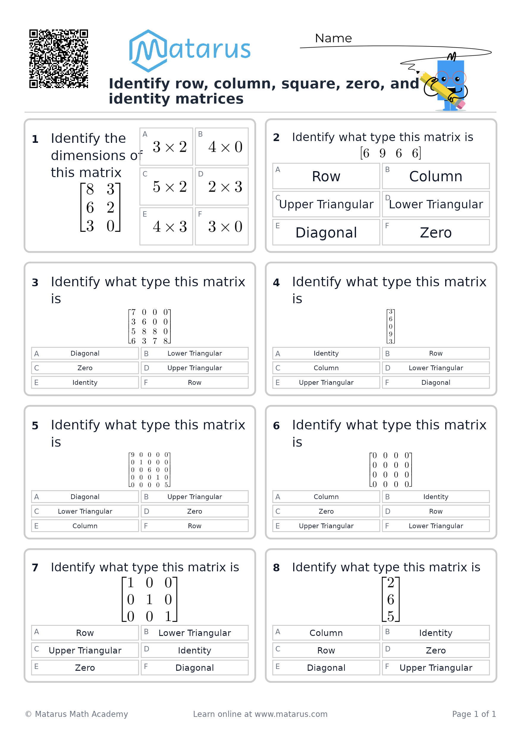 Free downloadable worksheet on grade 12 - Matrices