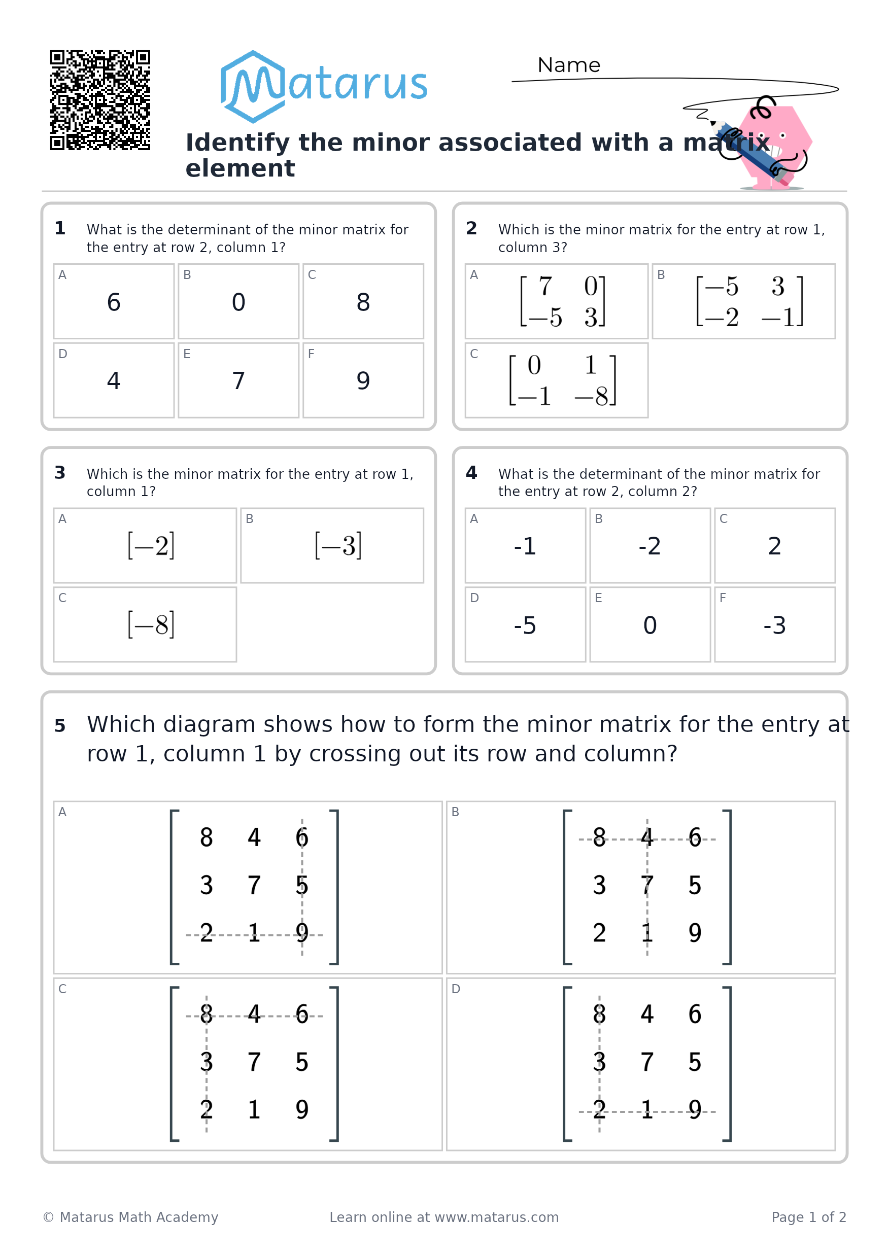 Free downloadable worksheet on grade 12 - Matrices